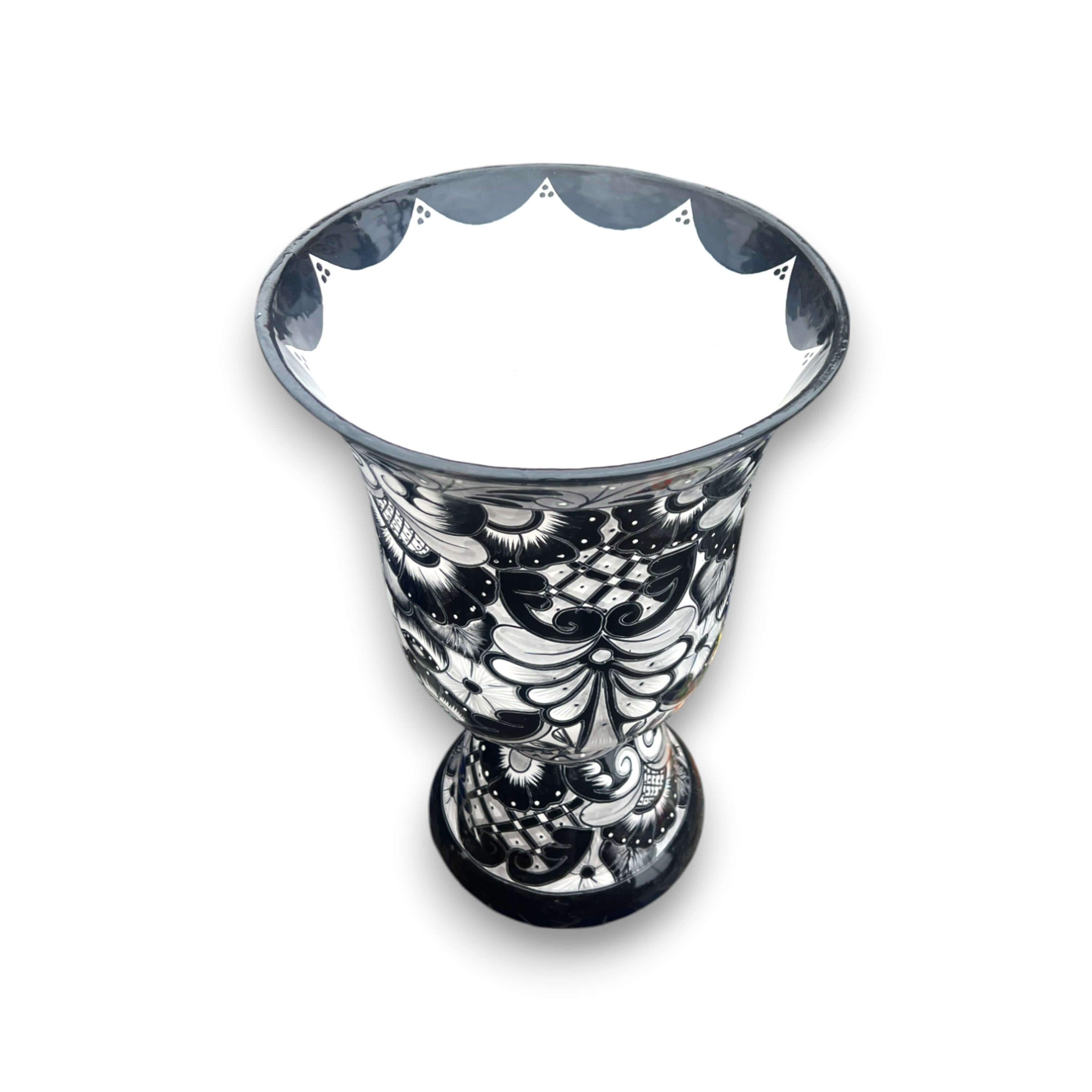 Macetero grande XL de Talavera negra | Maceta con pedestal pintada a mano