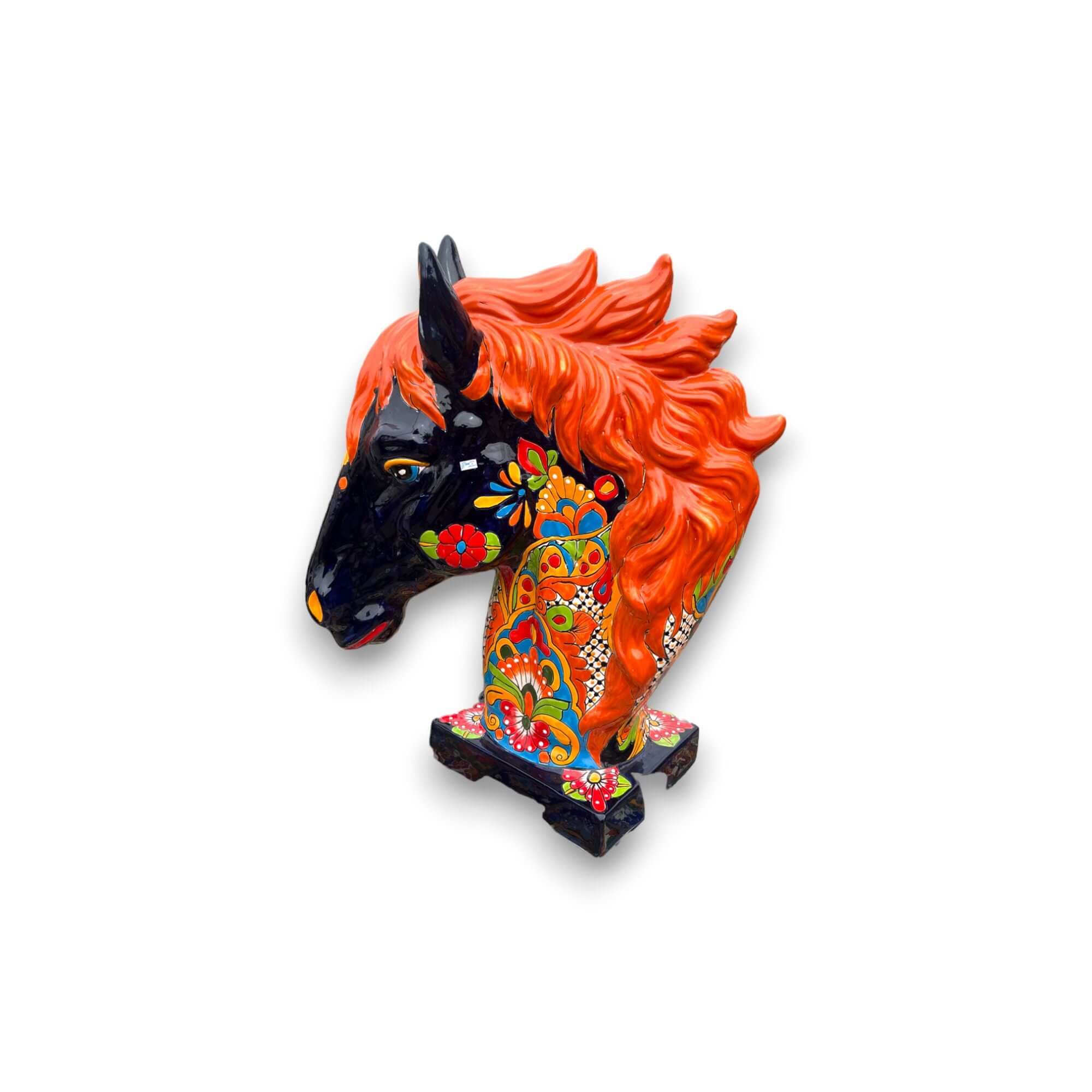 Estatua de cabeza de caballo de talavera XL | Cerámica mexicana colorida hecha a mano