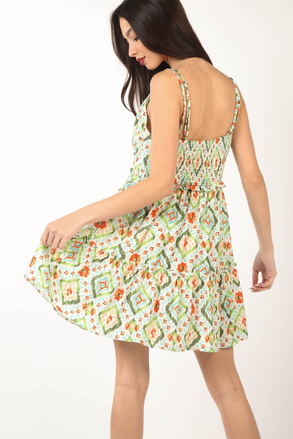 Floral Back Smocked Ruffled Mini Dress – Vibrant Floral Dress, Smocked Mini Dress, Ruffled Dress with Back Detailing, Playful Summer Dress, Feminine Mini Dress, Flirty Ruffled Dress, Boho Floral Dress