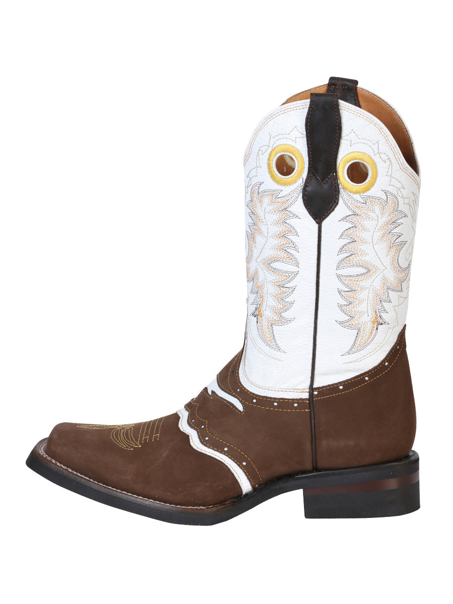 El General Men's' Leather Cowboy Boot- Nubuck Brown 33313