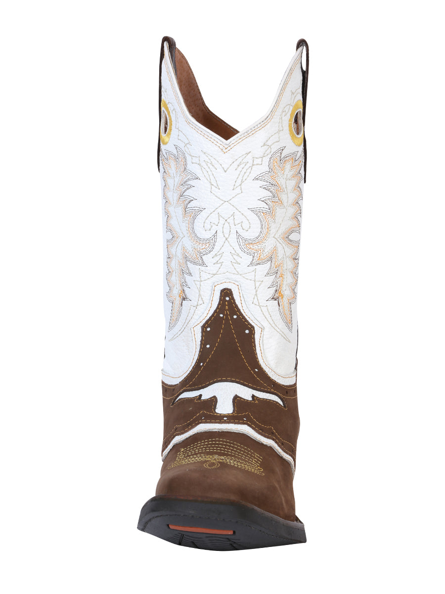 El General Men's' Leather Cowboy Boot- Nubuck Brown 33313