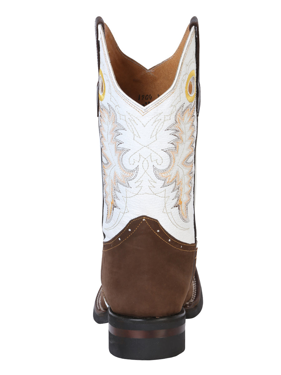 El General Men's' Leather Cowboy Boot- Nubuck Brown 33313