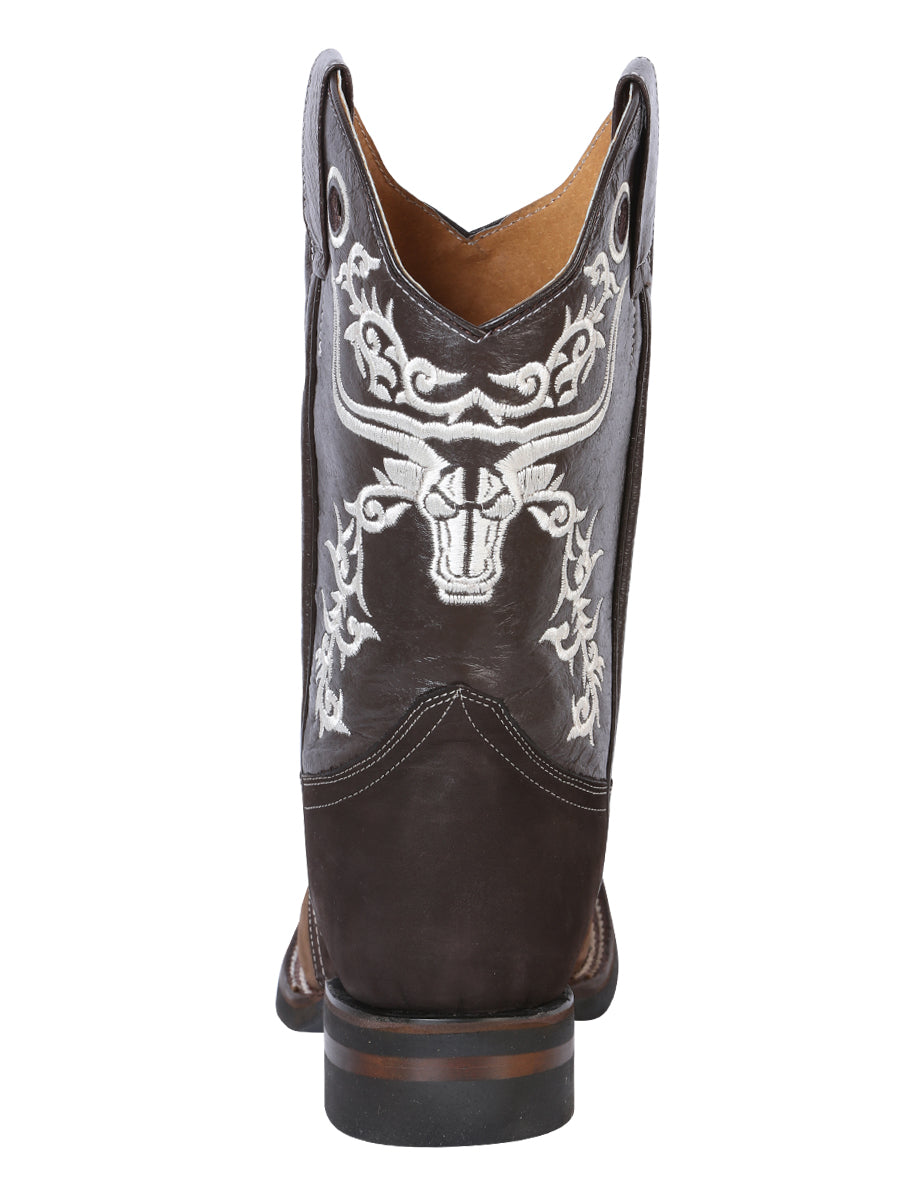 El General Men’s Leather Cowboy Boot – Brown/Dark Brown w Embroidery – Style 34311