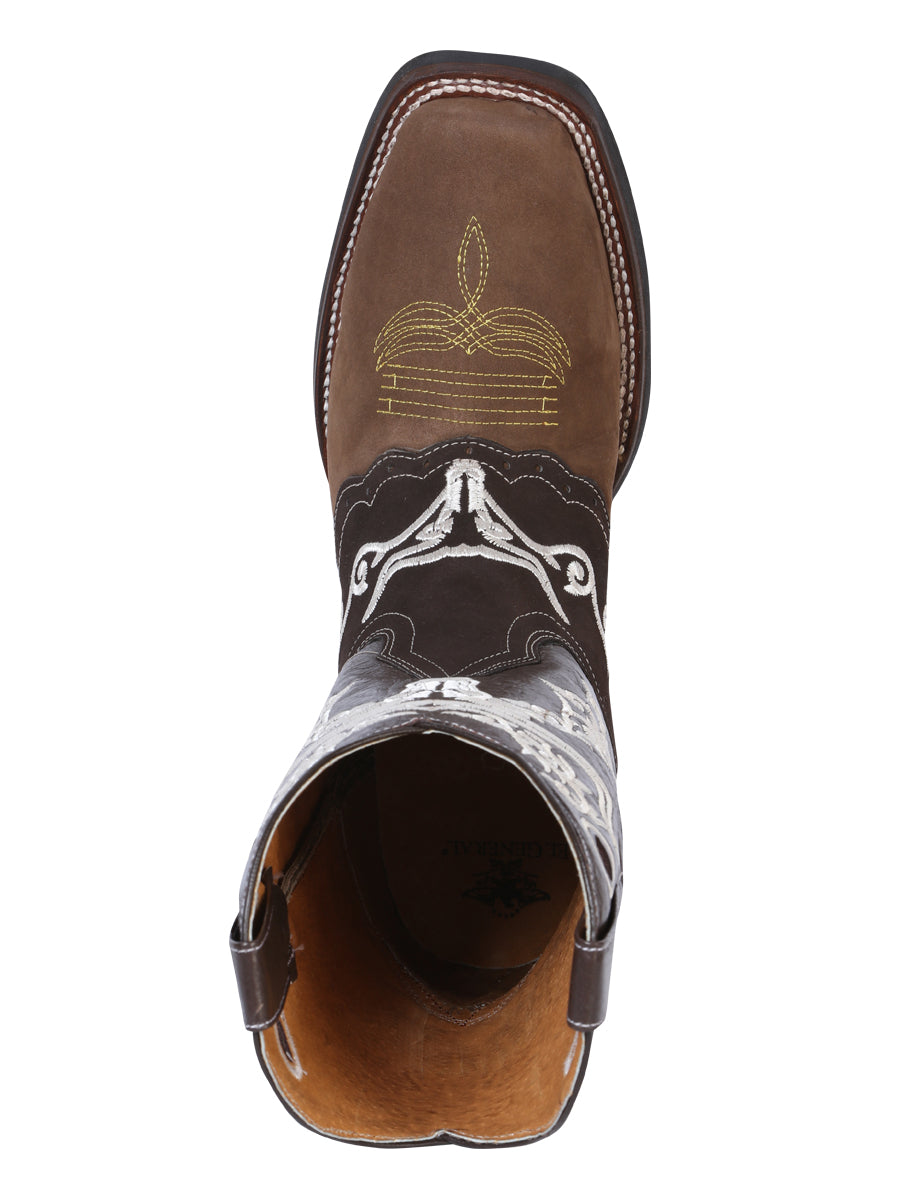 El General Men’s Leather Cowboy Boot – Brown/Dark Brown w Embroidery – Style 34311