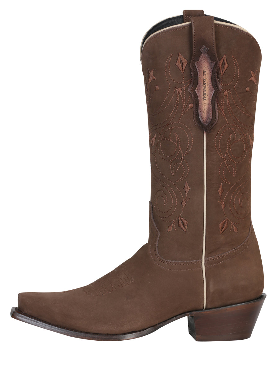 El General Women’s Leather Cowboy Boot – Nubuck Camel – Style 34513