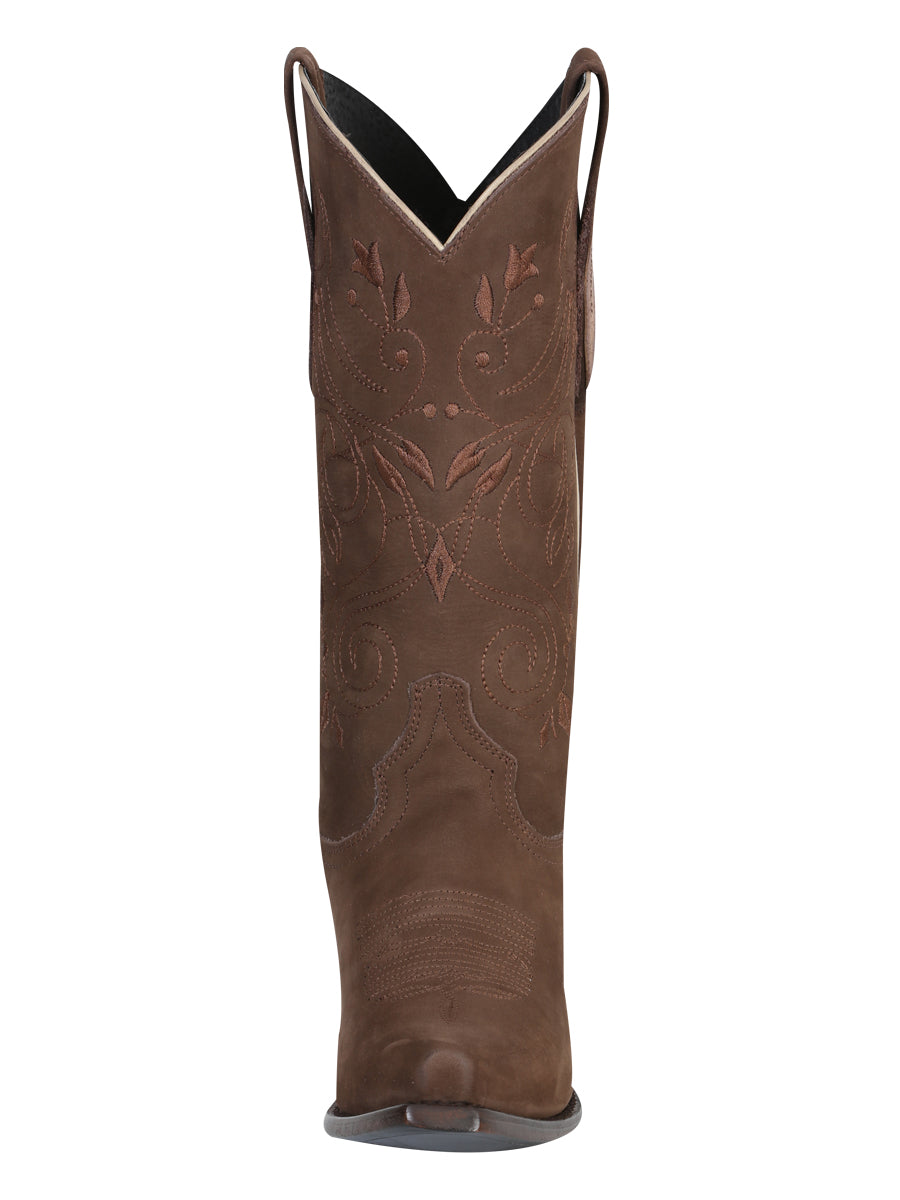 El General Women’s Leather Cowboy Boot – Nubuck Camel – Style 34513