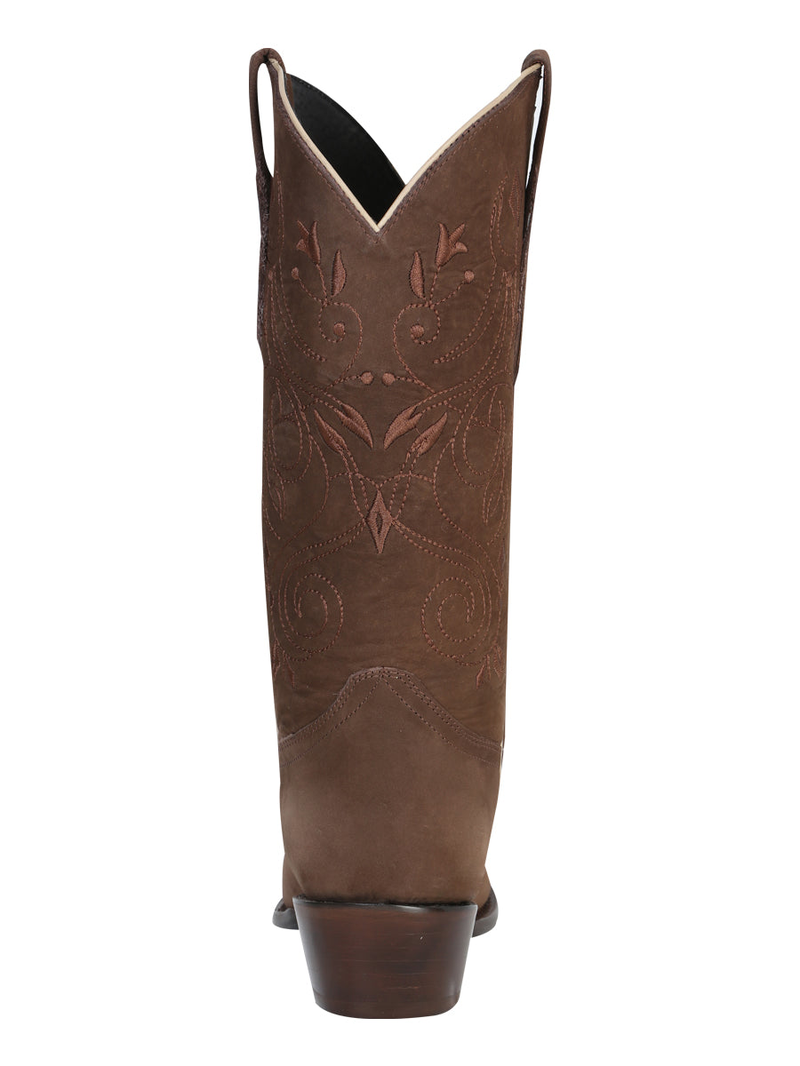 El General Women’s Leather Cowboy Boot – Nubuck Camel – Style 34513