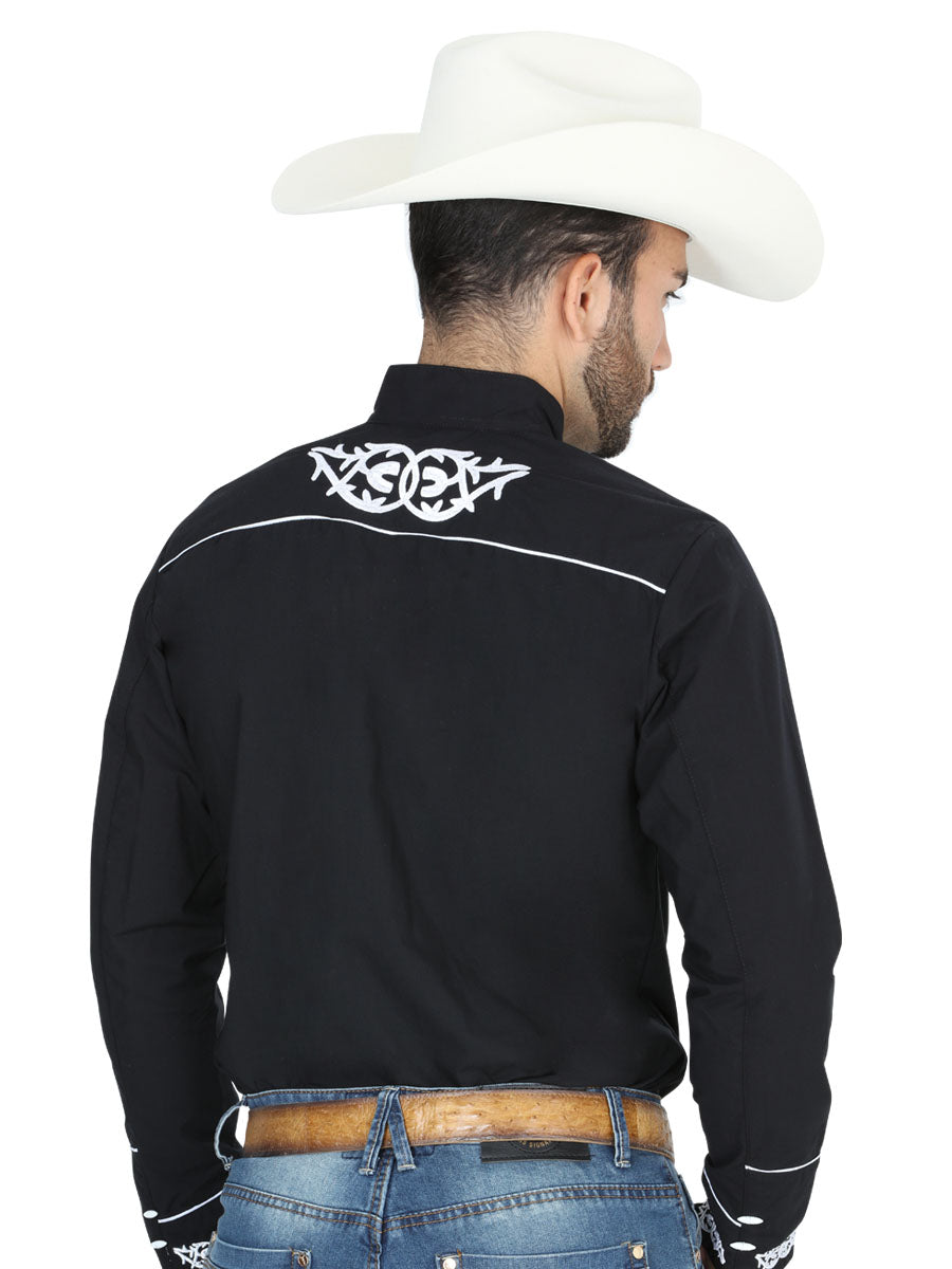 El Señor de los Cielos Men’s Charro Embroidery Shirt – Black/White – Style 40782