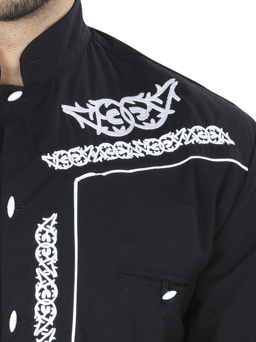 El Señor de los Cielos Men’s Charro Embroidery Shirt – Black/White – Style 40782