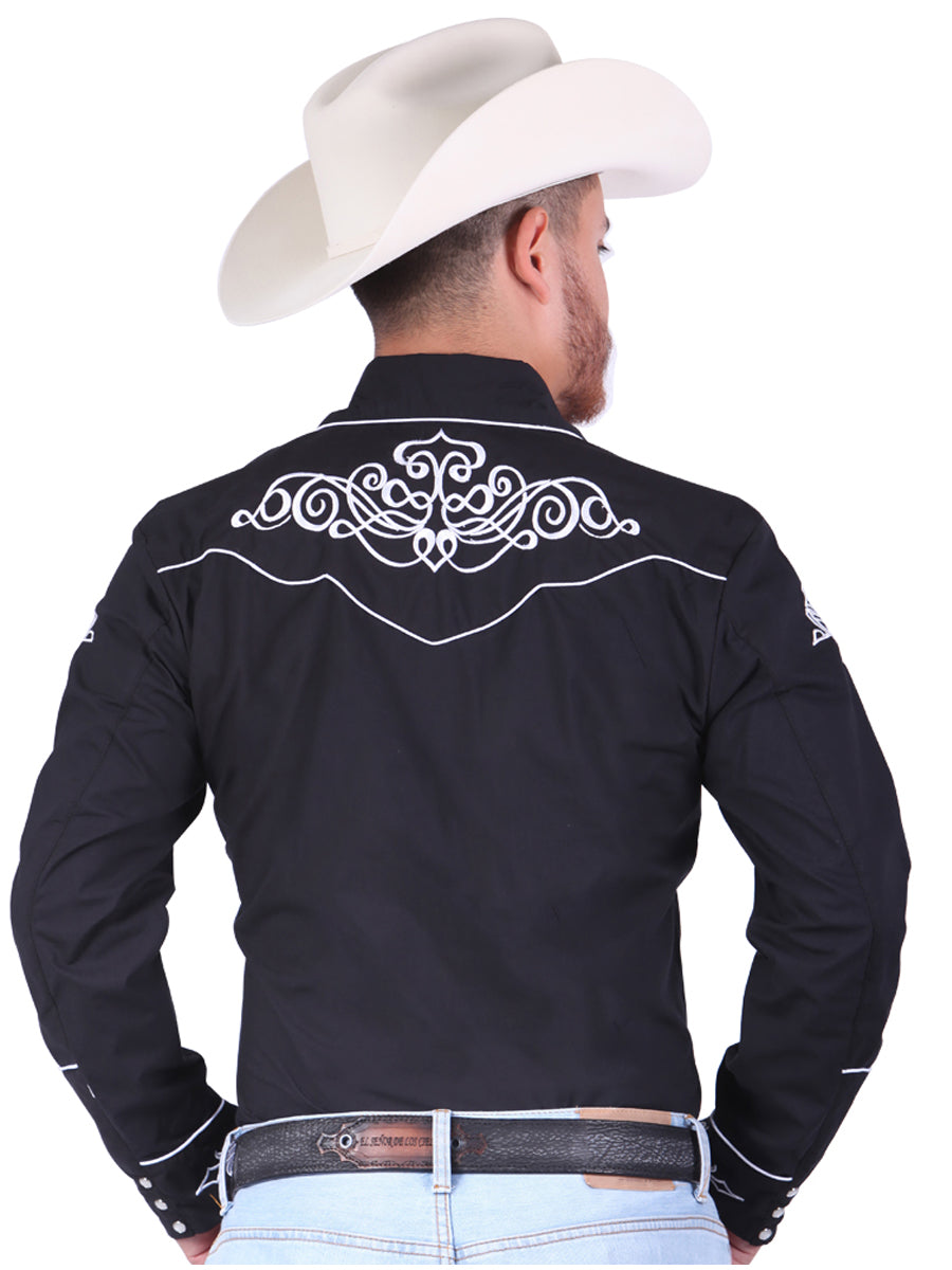 El General Charro Embroidered Western Shirt – Black/White – Style 40983