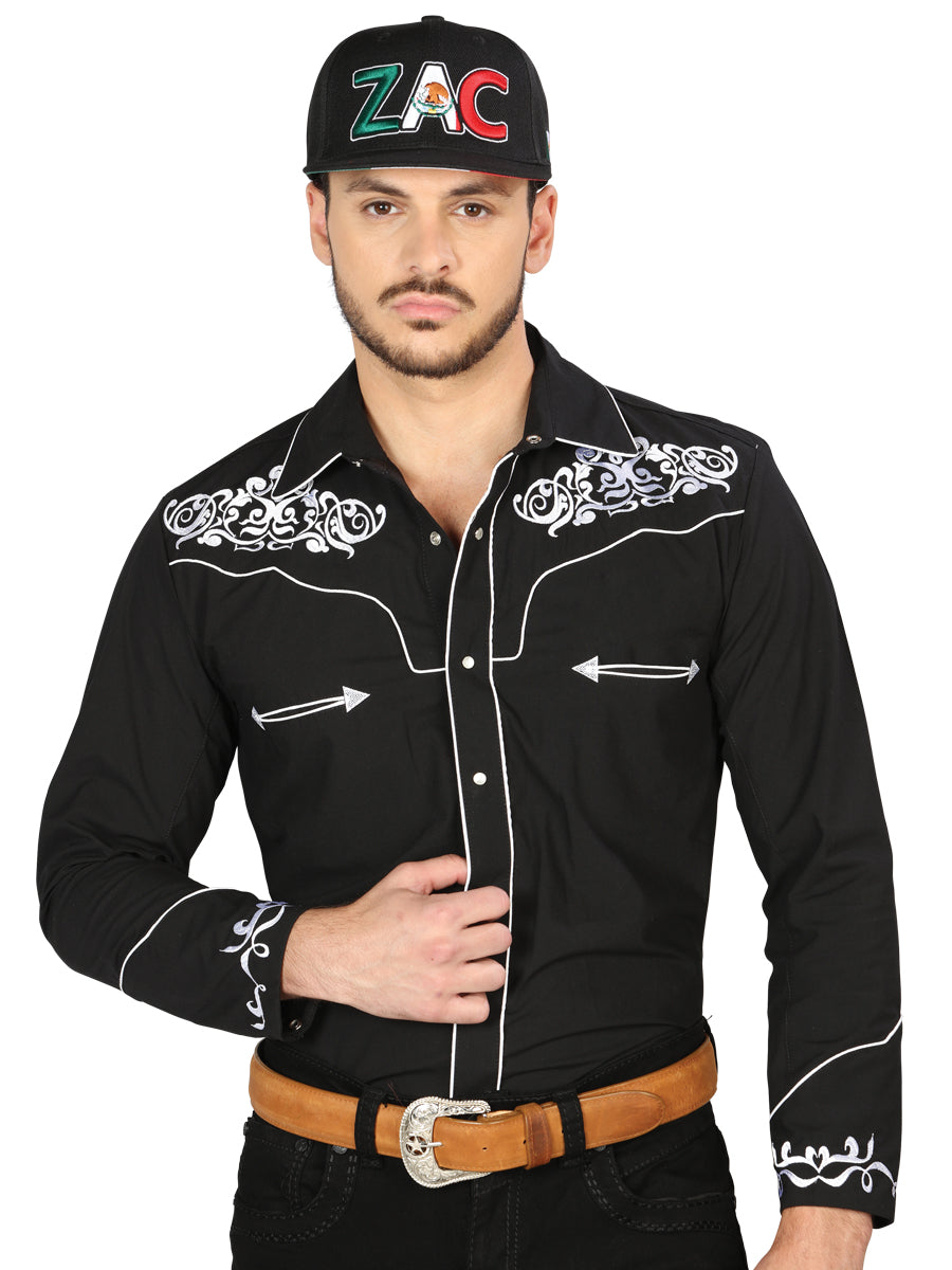 El General Charro Embroidery Western Shirt – Black/White – Style 40987