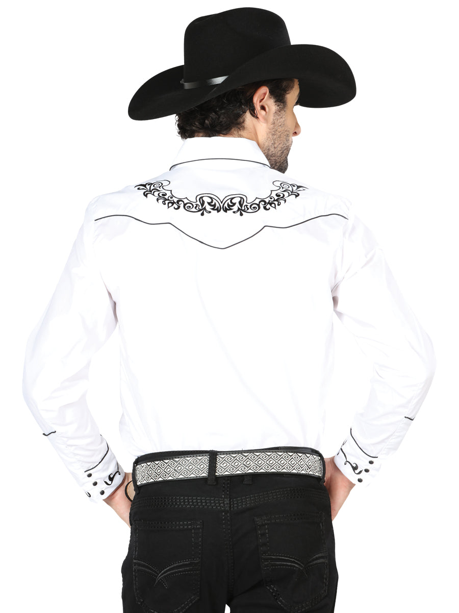 El General Charro Embroidery Western Shirt – White/Black – Style 40988