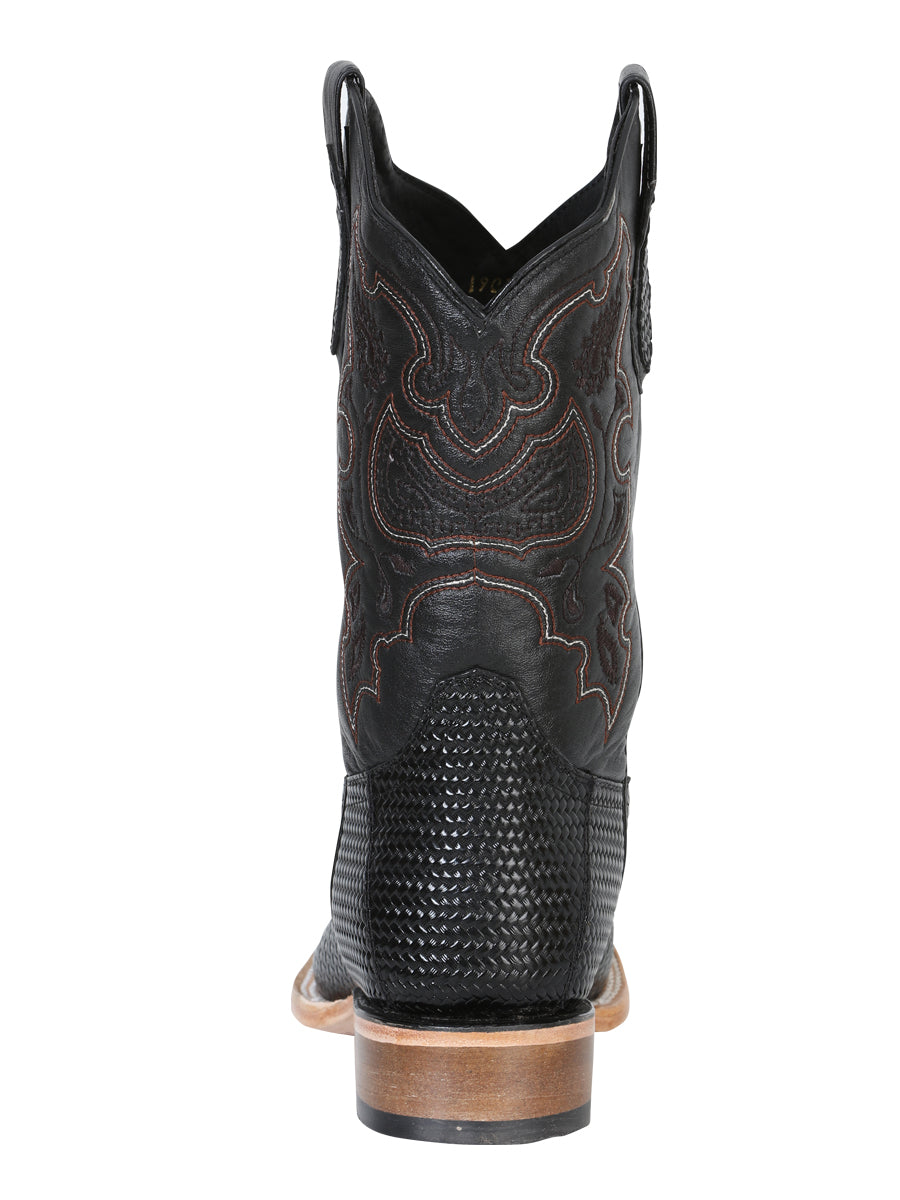 El General Men’s Rodeo Boot - Embossed Woven Leather - Black 41790
