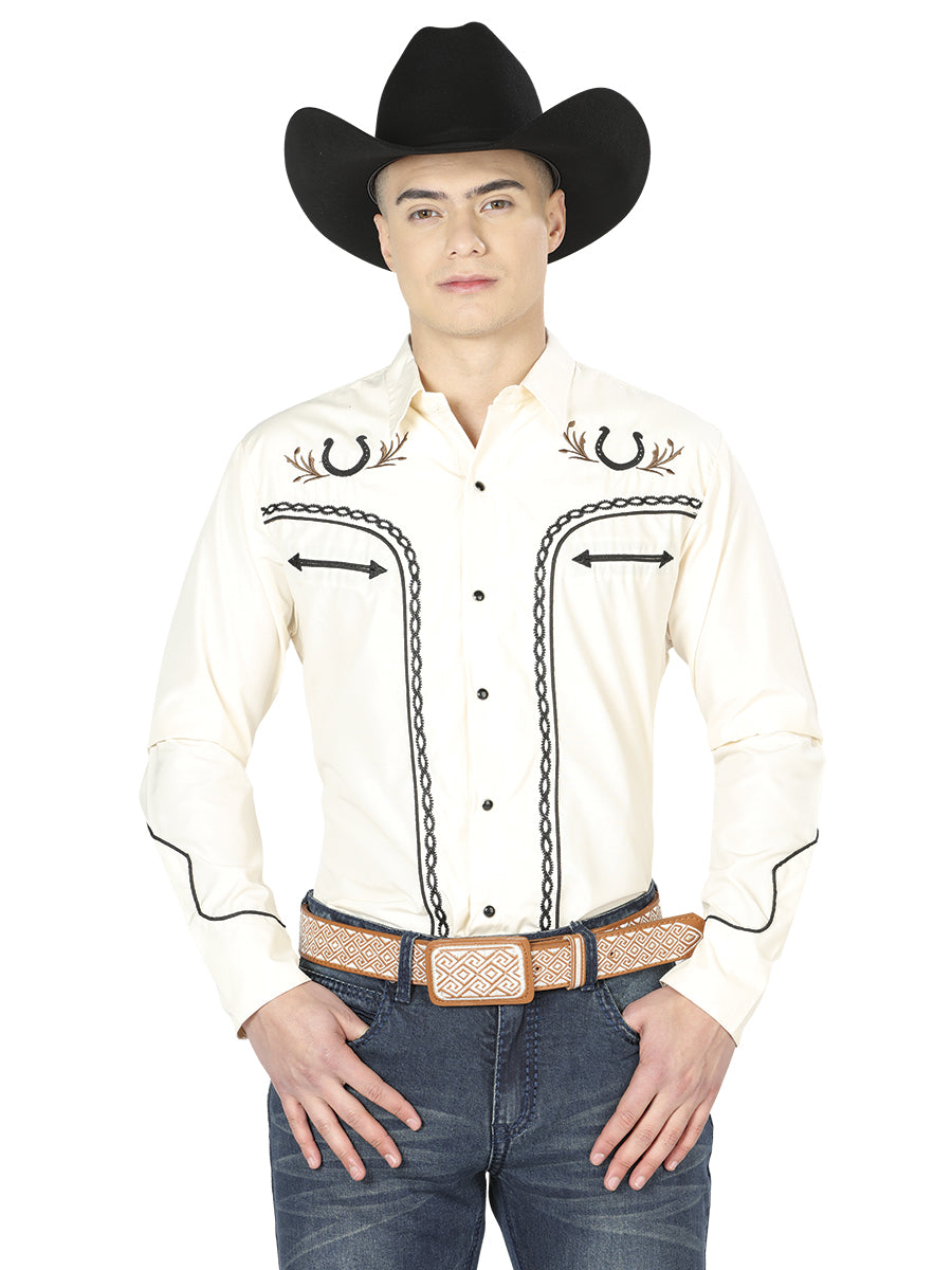 El General Embroidery Western Shirt – Beige/Black – Style 43295