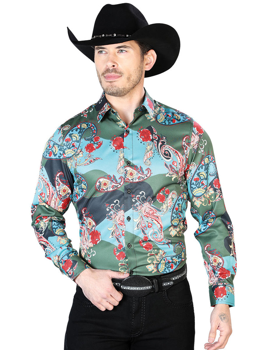 Senor De Los Cielos Green Casual Long Sleeve Shirt 43681