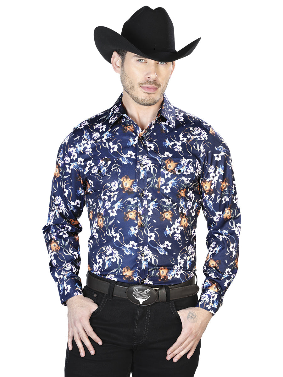 Blue Flowers Casual Long Sleeve Shirt 43957