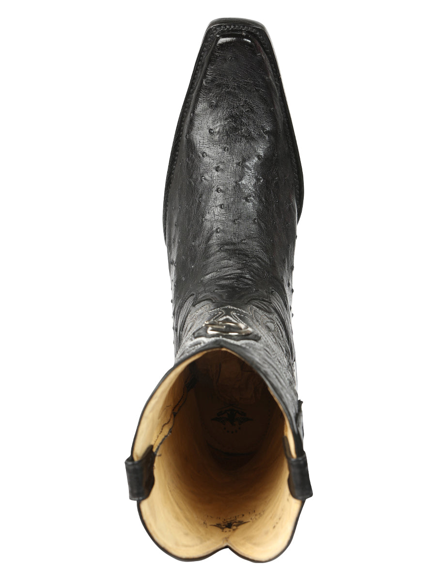 El General Men's Exotic Ostrich Leather Cowboy Boots - Black 45075