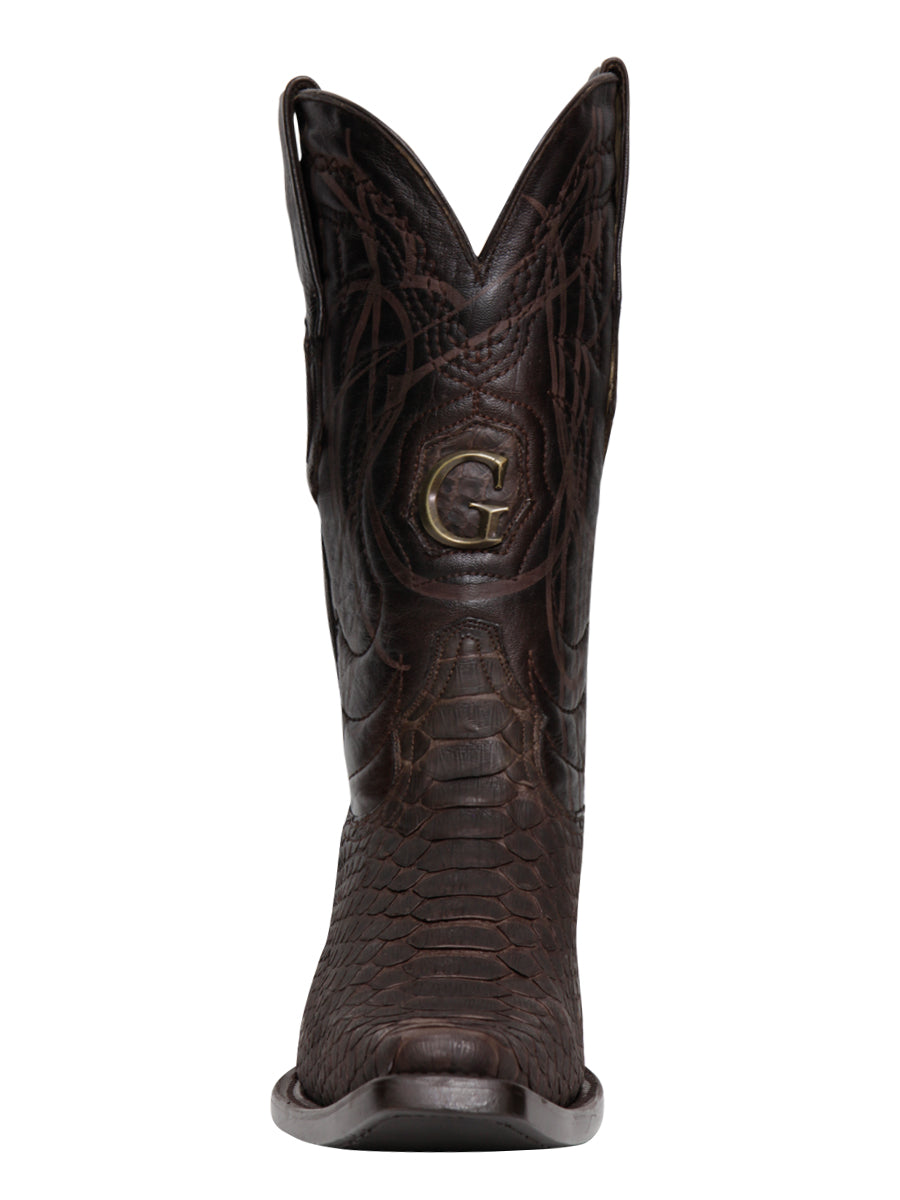 El General Men’s Exotic Python Leather Cowboy Boots – Brown – Style 45088