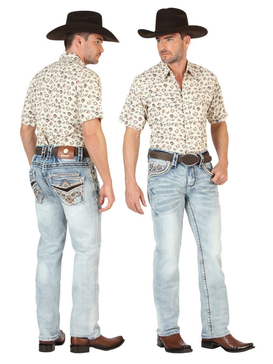 Centenario Men's Premium Denim Boot Cut Pants - Medium Blue 45533