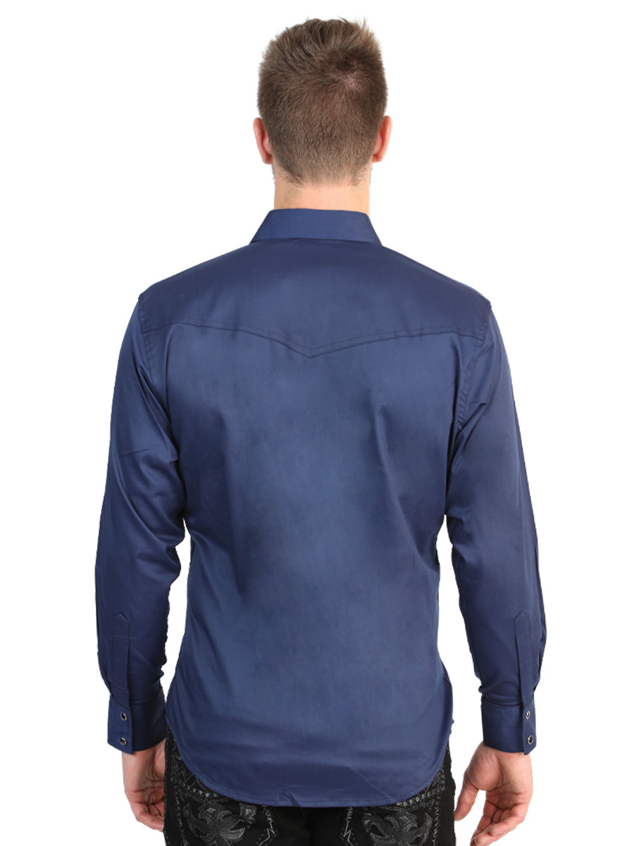 El General Men’s Long Sleeve Western Shirt - Navy Blue Stretch 45616