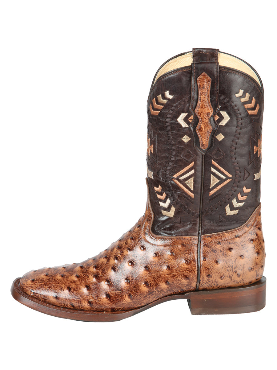 El General Men's Leather Cowboy Boot - Printed Ostrich Shedron 51239