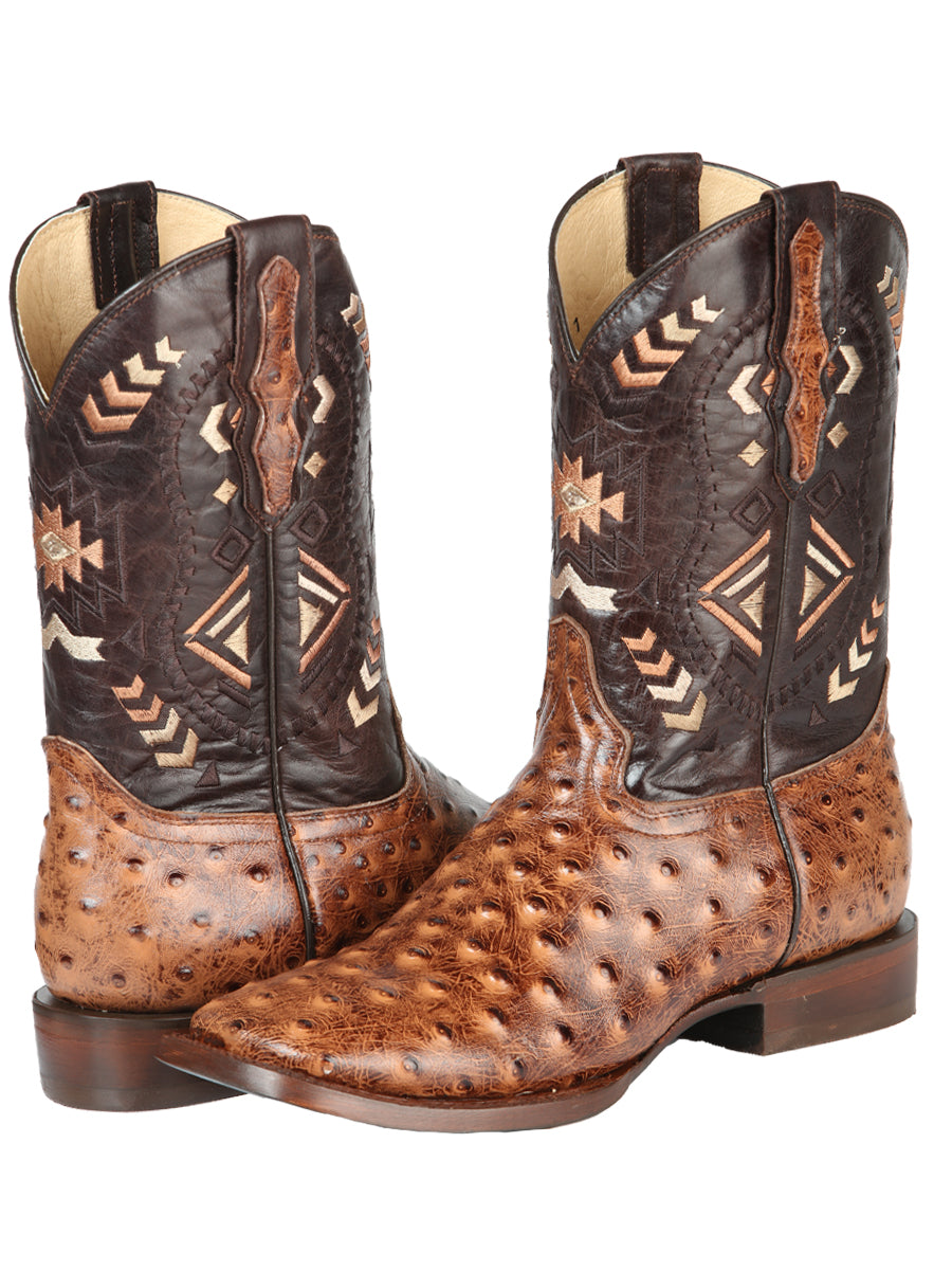 El General Men's Leather Cowboy Boot - Printed Ostrich Shedron 51239