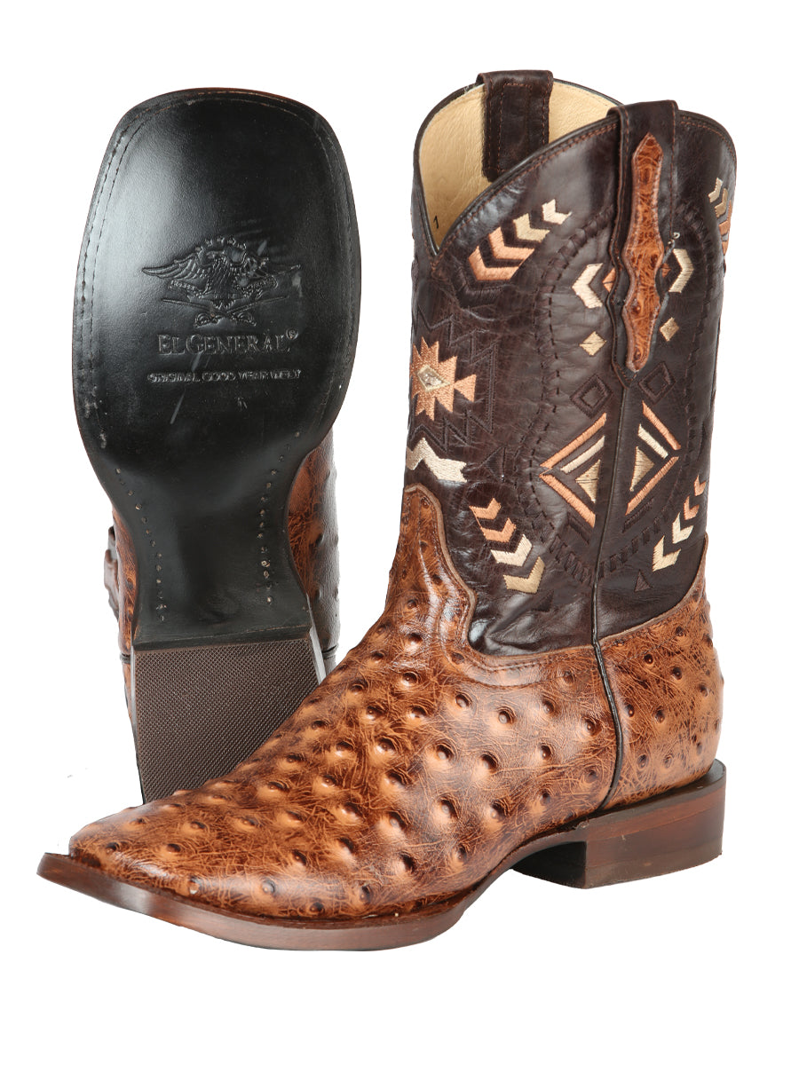 El General Men's Leather Cowboy Boot - Printed Ostrich Shedron 51239