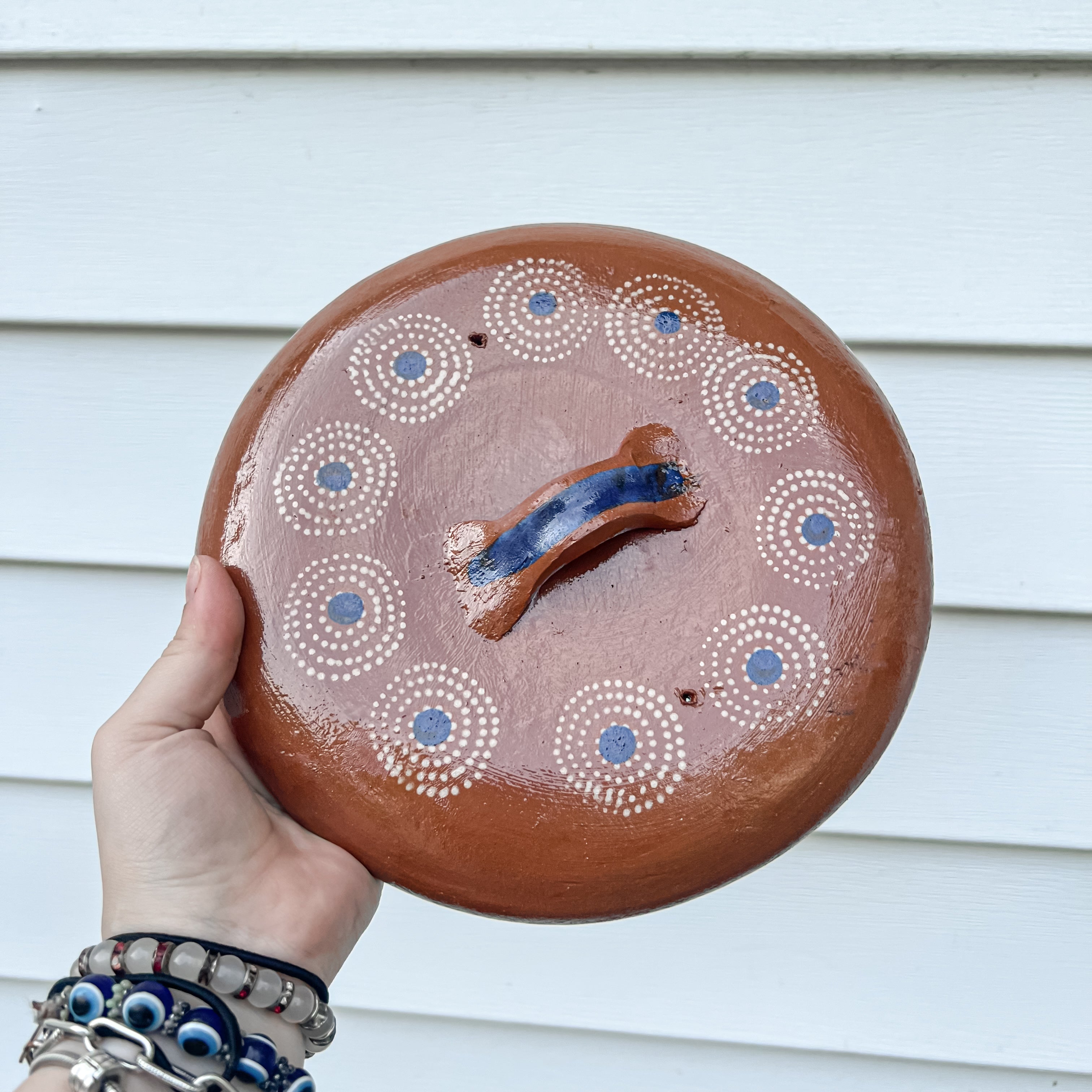 Olla de Barro Tradicional Mexicana Asas Azules