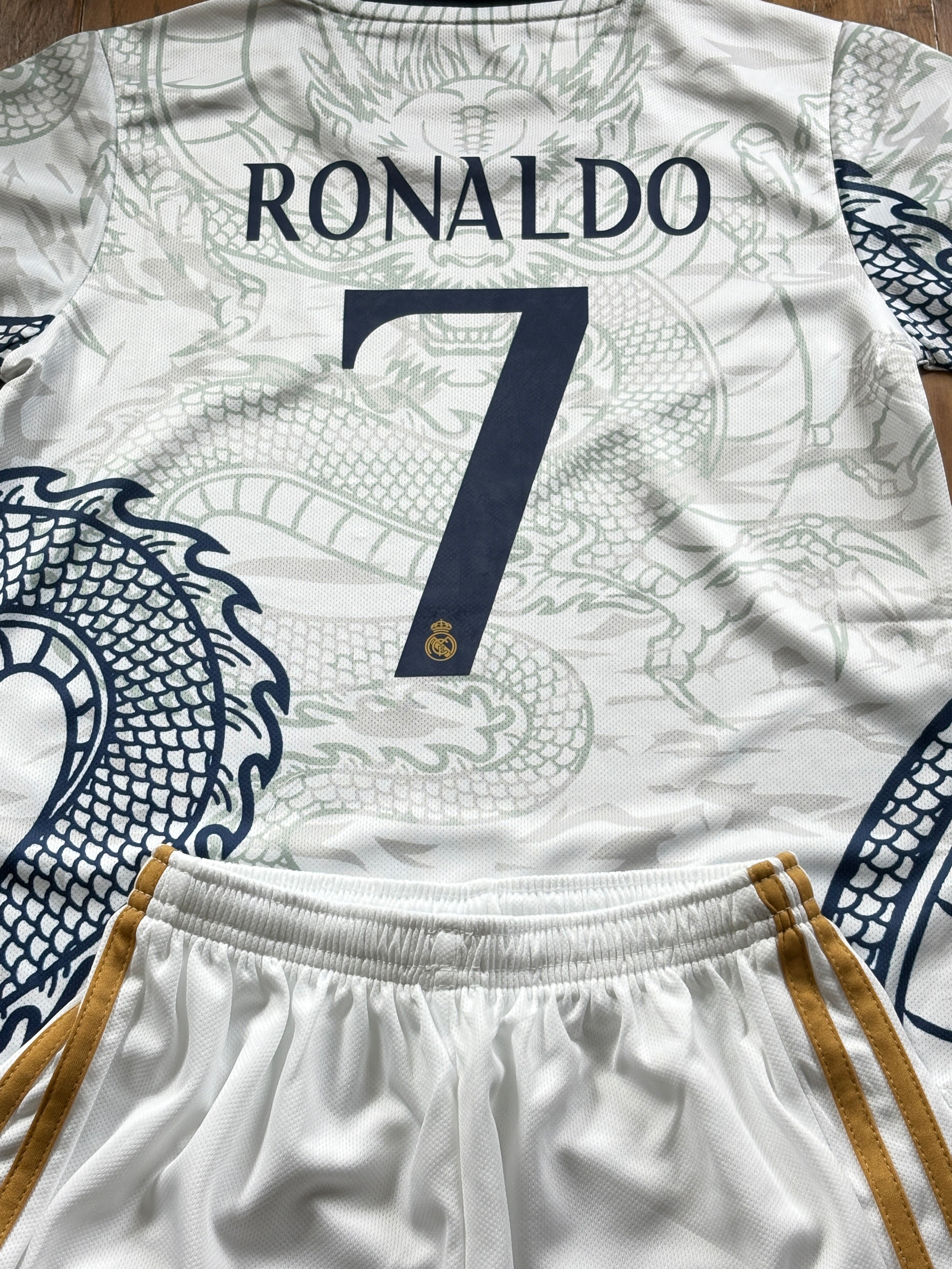 Ronaldo White Dragon Home Edition Kids Soccer Jersey Kit