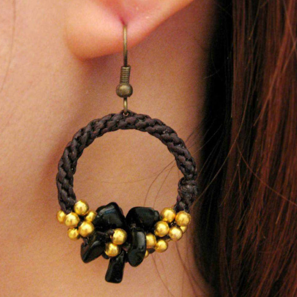 Neptune Wax Chord and Stone Earrings -Thailand