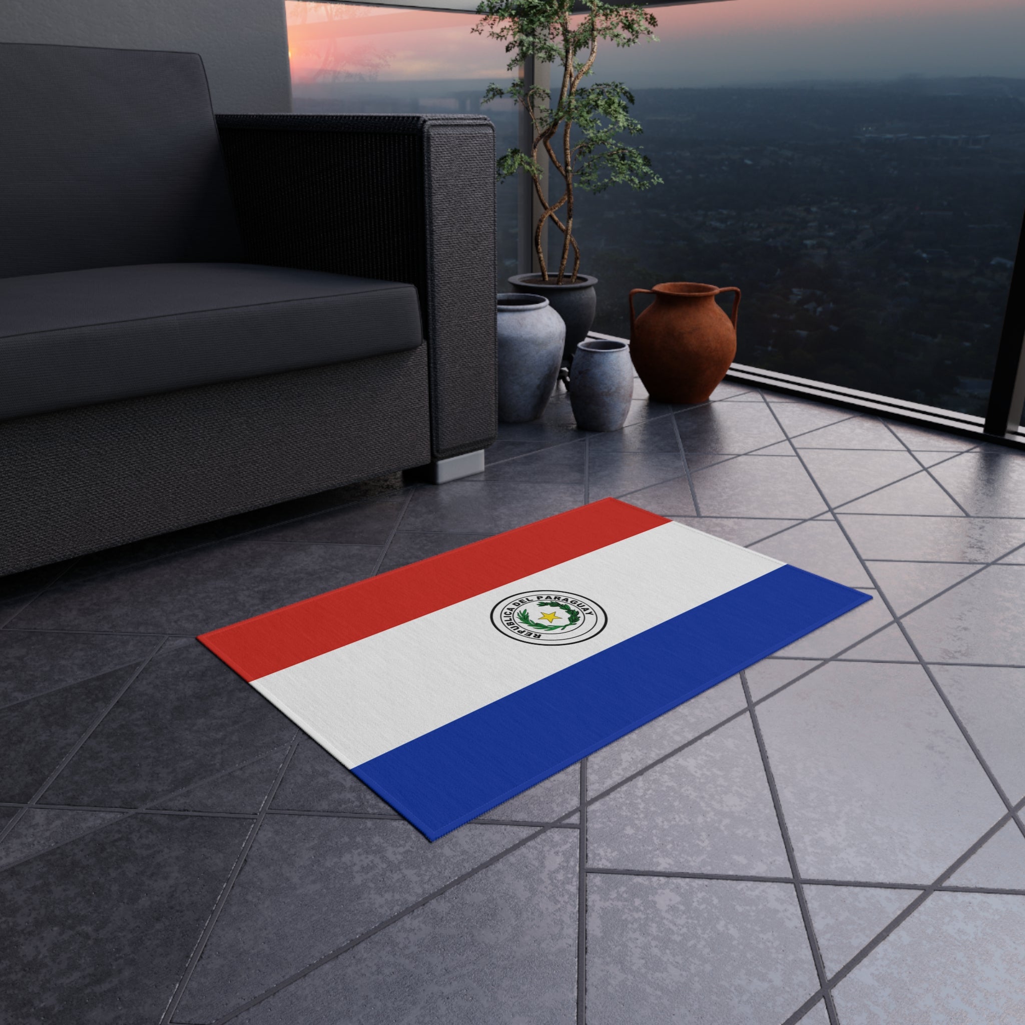 Alfombra de puerta antideslizante para exteriores con la bandera de Paraguay | Asunción | Ciudad del Este | San Lorenzo | Regalo para paraguayos | 24"x36"