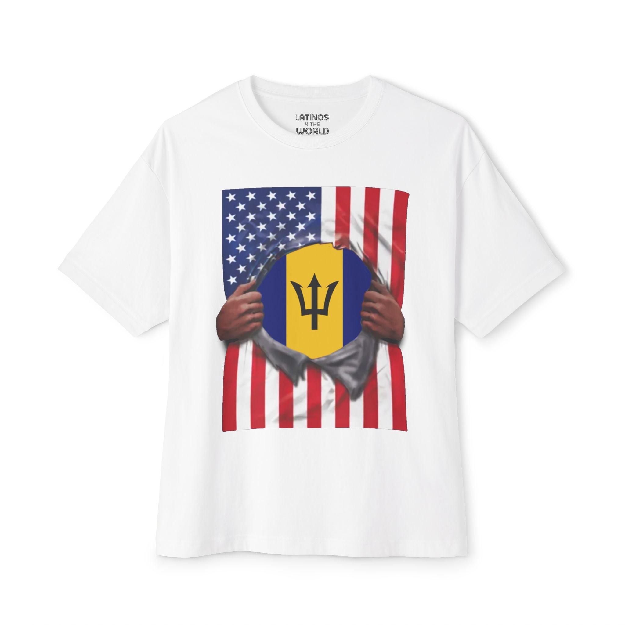 Camiseta Bandera Barbados + USA | Bandera Barbada + Americana Rasgada 4 de Julio | Camisetas Latinas Divertidas | 4 Colores