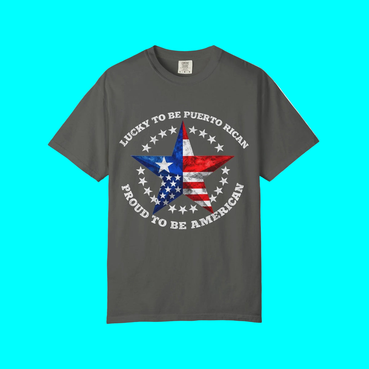 Lucky To Be Puerto Rican, Proud To Be American T-shirt | Puerto Rico USA Funny Latino Tees | Heavyweight Cotton