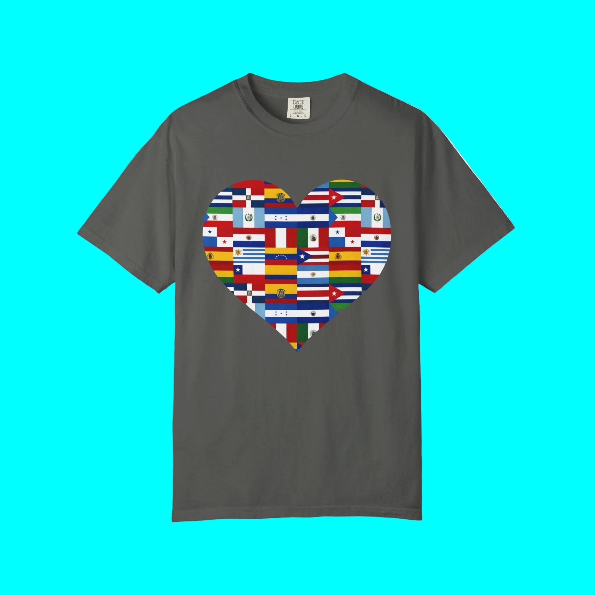 Camiseta con Corazón Países Herencia Hispana/Latina | Banderas de Países de Habla Hispana | Camisetas Latinas Virales | Unisex