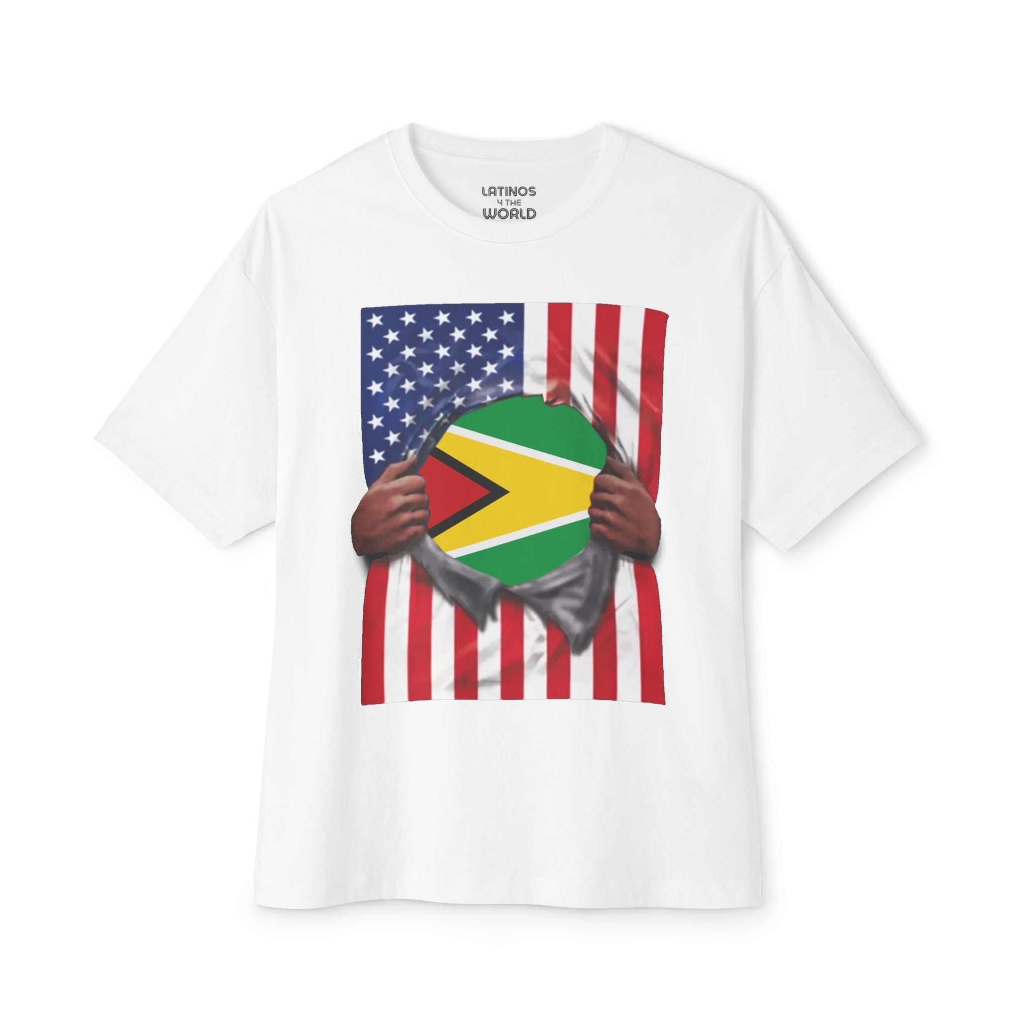 Camiseta de orgullo con bandera de Guyana + bandera de EE. UU. | Bandera guyanesa + estadounidense para el 4 de julio | Camisetas latinas virales divertidas | Unisex - 4 colores