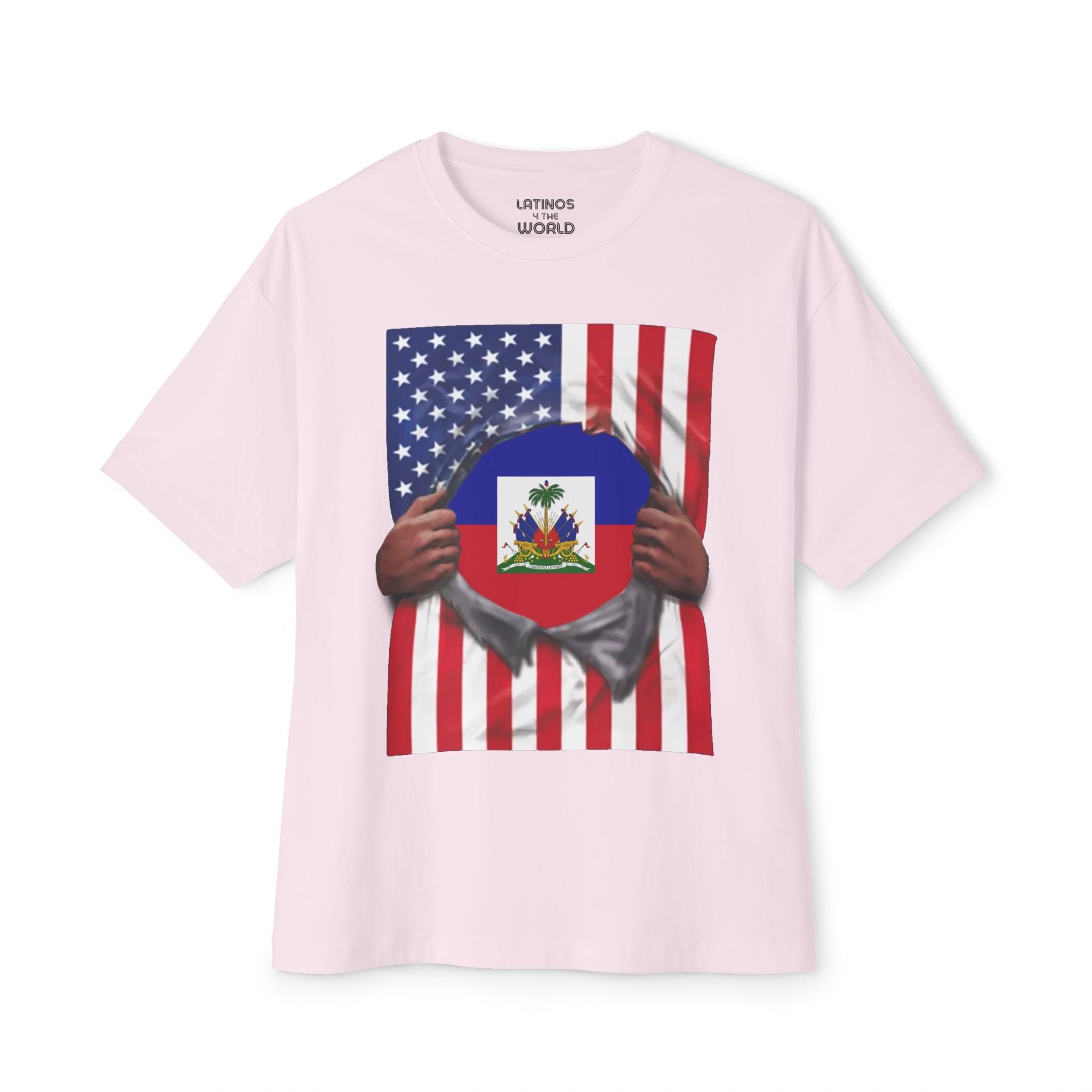 Camiseta Orgullo Bandera Haití + Bandera EE. UU. | Bandera Haitiana + Estadounidense Rasgada 4 de Julio | Camisetas Virales Latinas Divertidas | Unisex - 4 Colores
