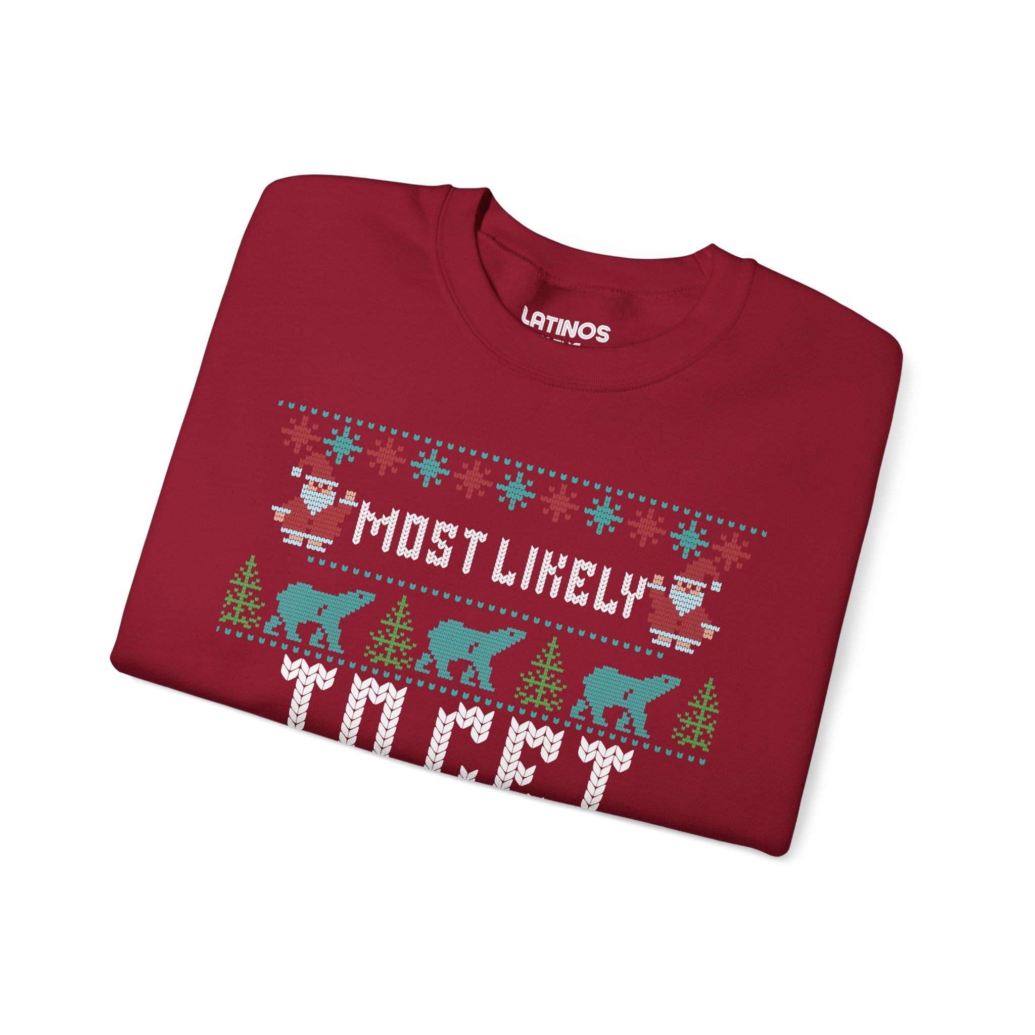 Sudadera navideña "El más probable de emborracharse" | Latino | 3 colores