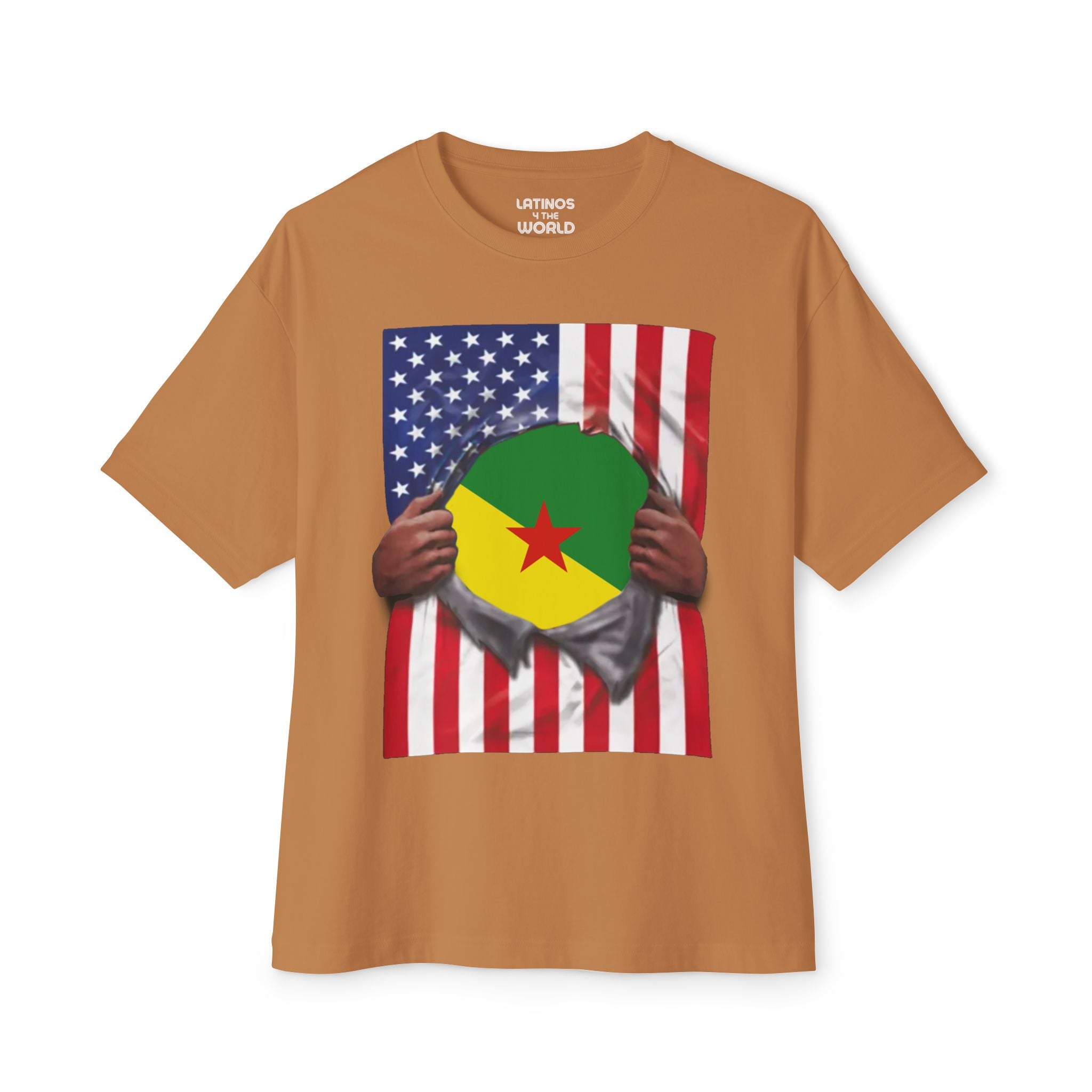 Camiseta de la Guayana Francesa y la bandera de Estados Unidos | Guayana Francesa y bandera estadounidense rasgada 4 de julio | Camisetas latinas divertidas | 4 colores