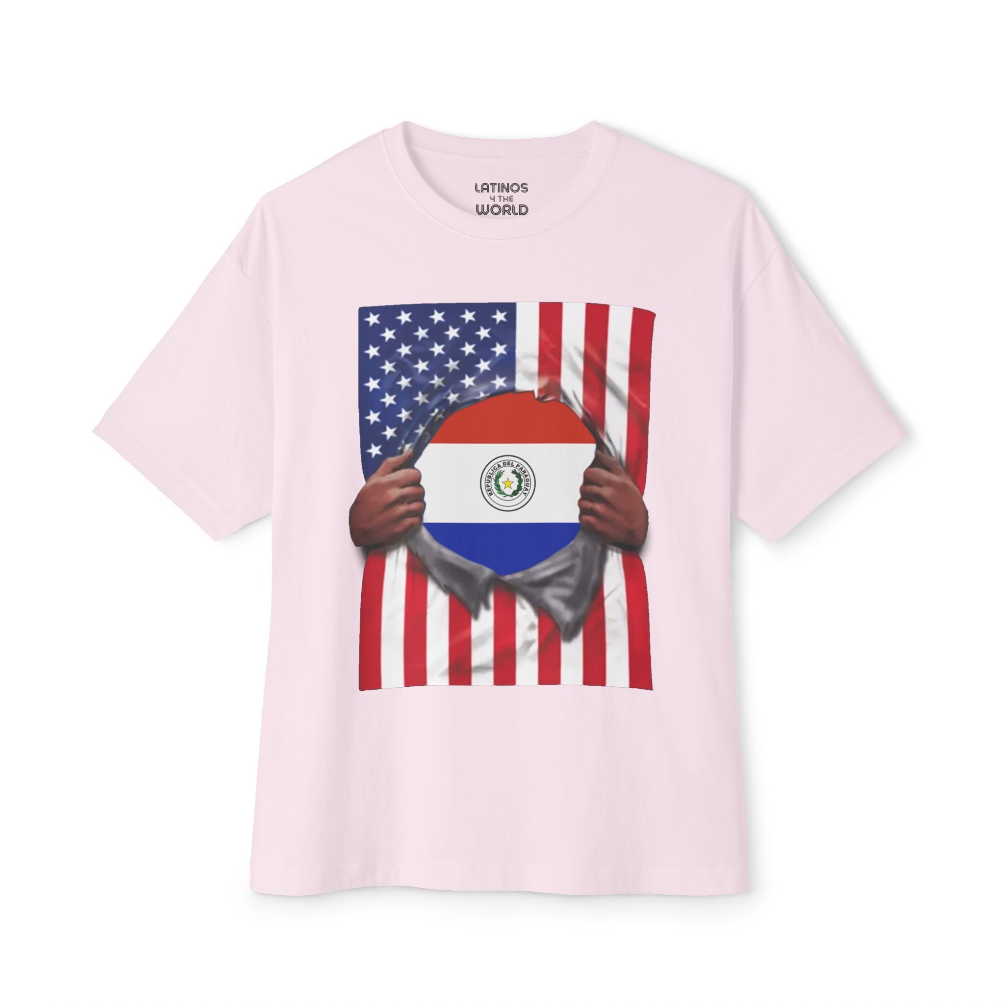 Bandera de Paraguay + Bandera de EE. UU. Camiseta del Orgullo | Bandera paraguaya + americana rasgada 4 de julio | Camisetas latinas virales divertidas | Unisex - 4 colores