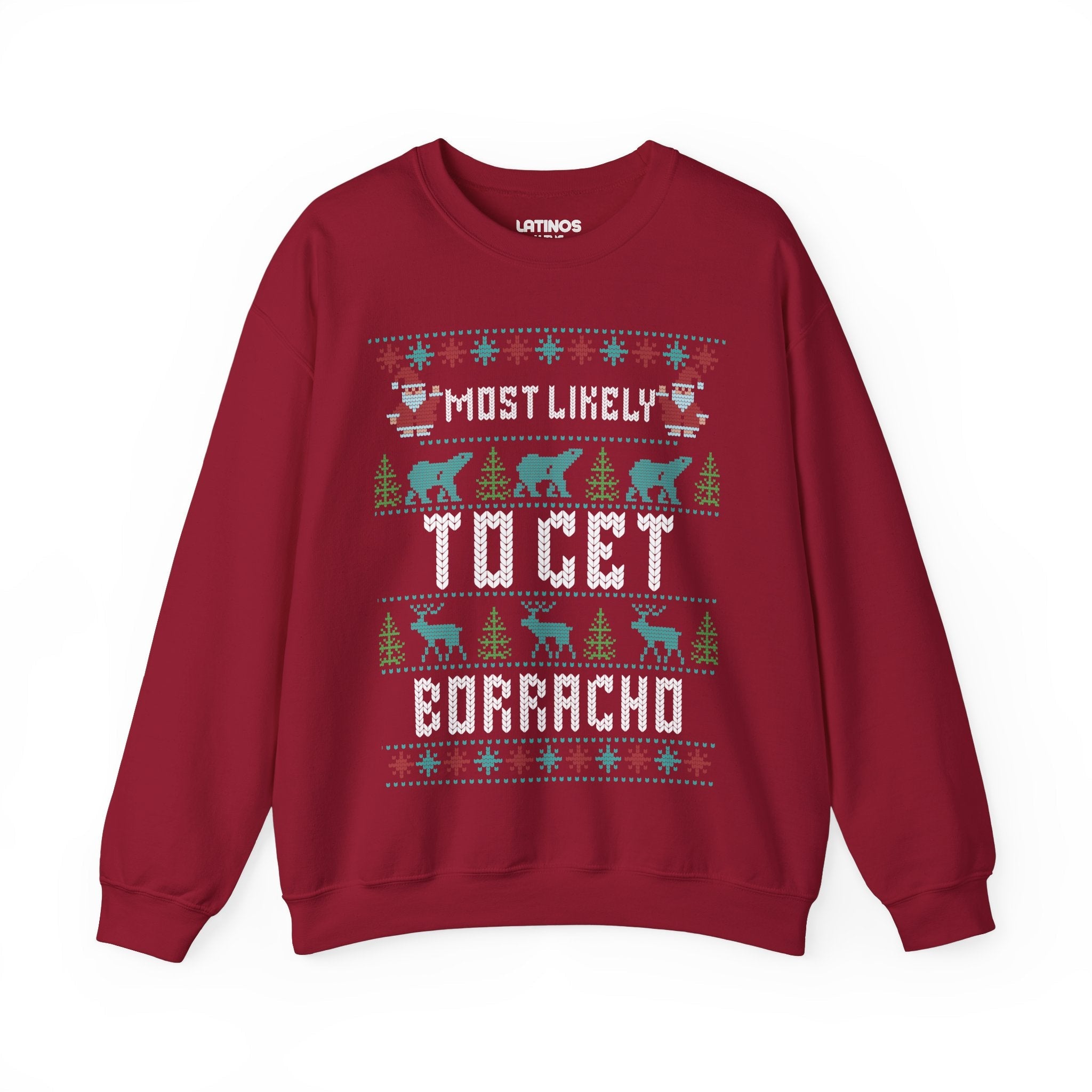 Sudadera navideña "El más probable de emborracharse" | Latino | 3 colores
