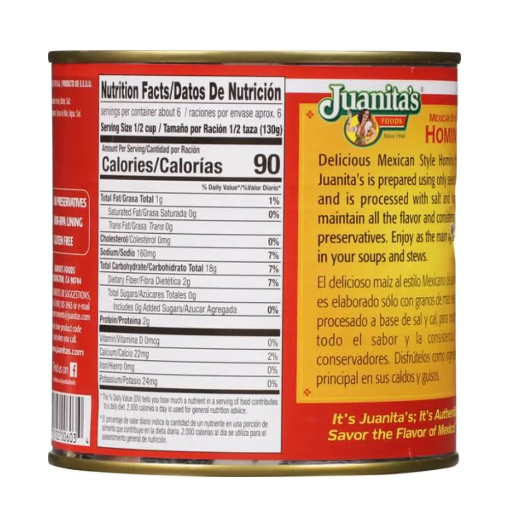 Maíz pozolero estilo mexicano Juanita's 25 oz