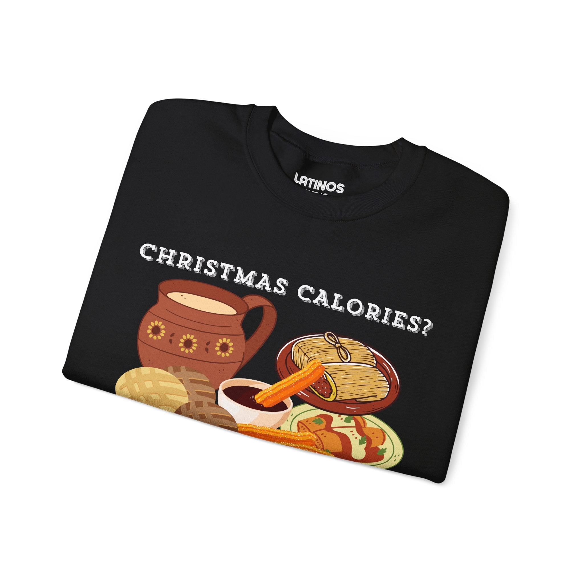 Sudadera cómoda de cuello redondo "Las calorías de Navidad no cuentan" | Fiesta Latina | 3 colores
