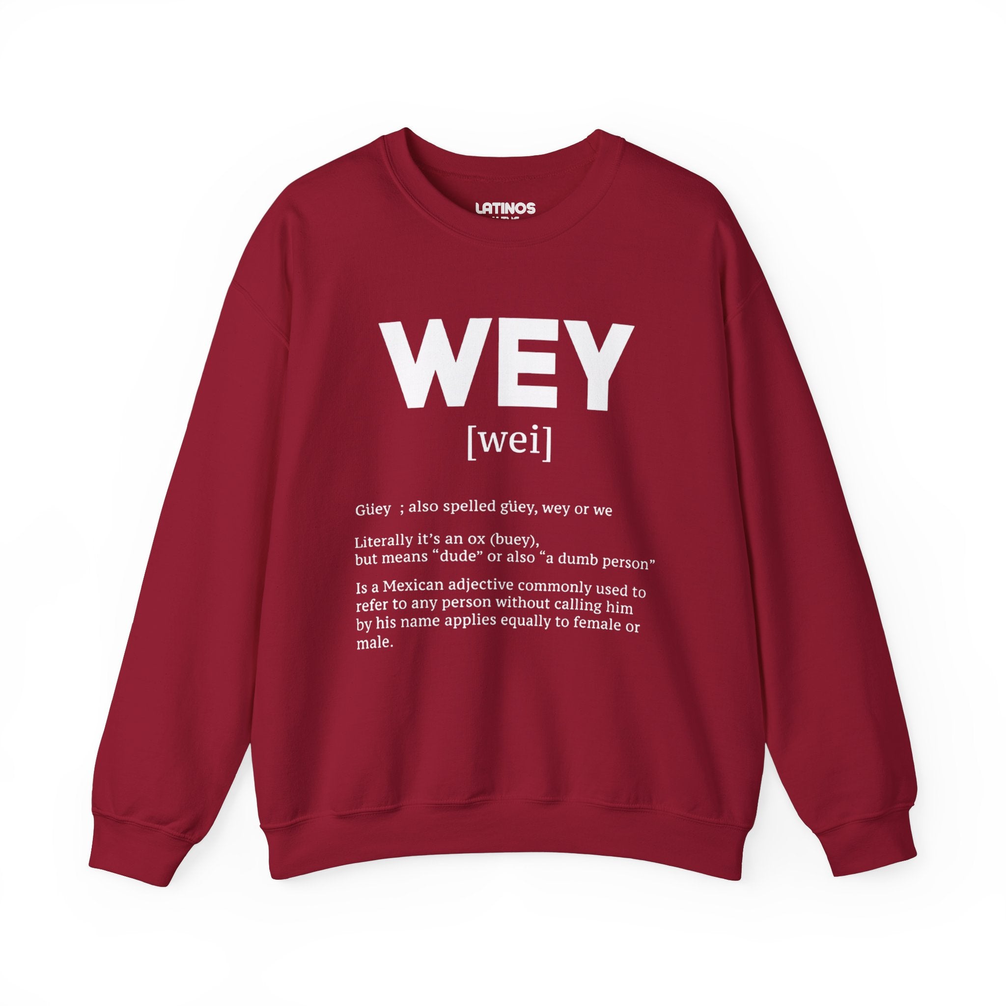 Sudadera de cuello redondo con definición de Wey Guey | Divertida sudadera de cuello redondo con forro polar latino | 3 colores disponibles