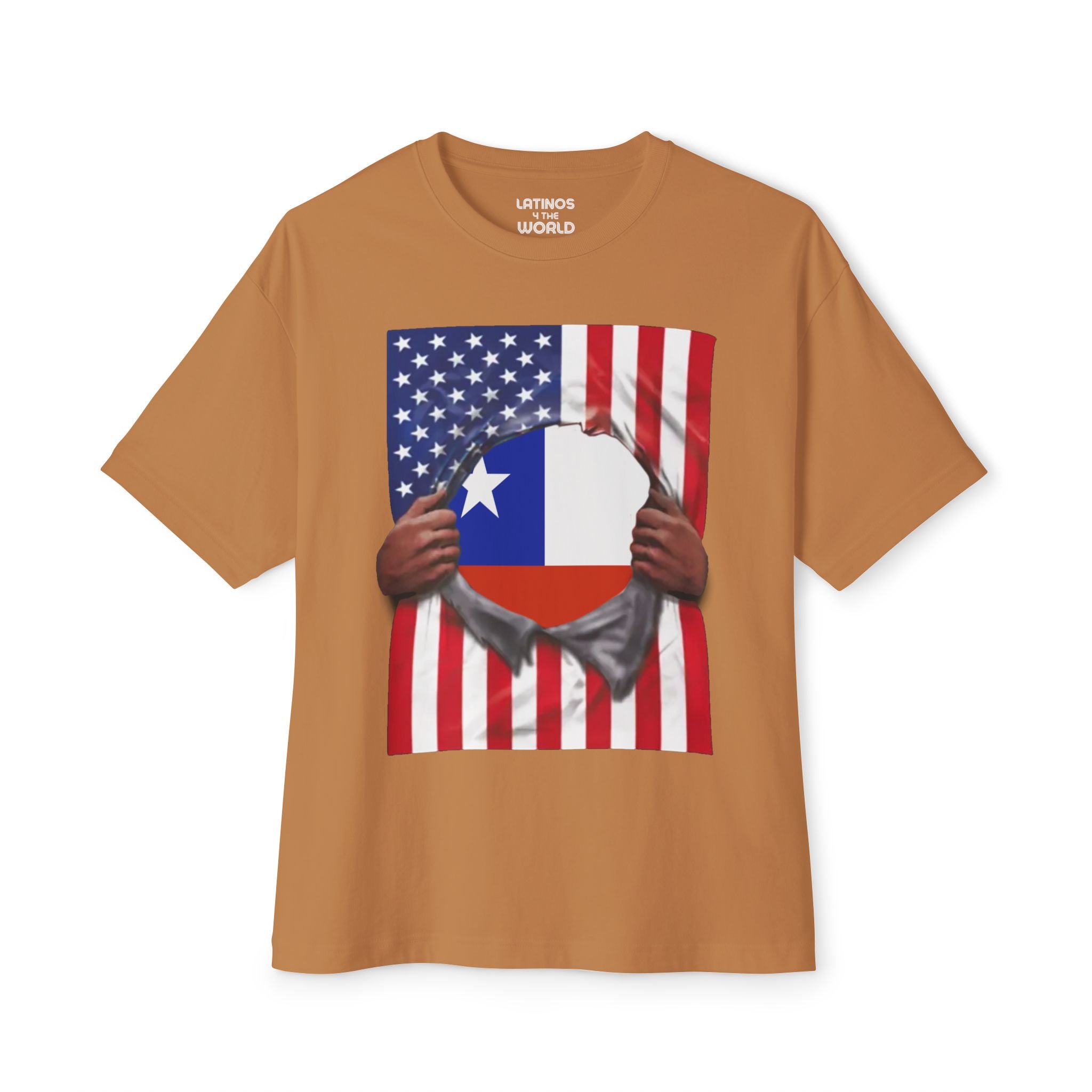 Camiseta con Bandera de Chile y EE. UU. del Orgullo | Bandera Chilena + Americana Rasgada 4 de Julio | Camisetas Virales Latinas Graciosas | Unisex - 4 Colores