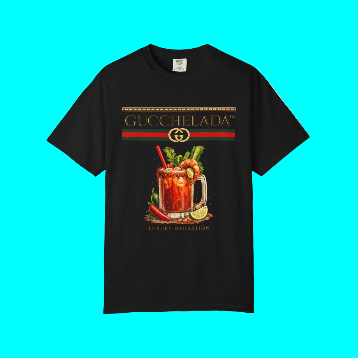 GUCCHELADA™ Luxury Hydration Fashion T-shirt | Michelada Latino Lover Graphic Humor | Heavyweight Cotton