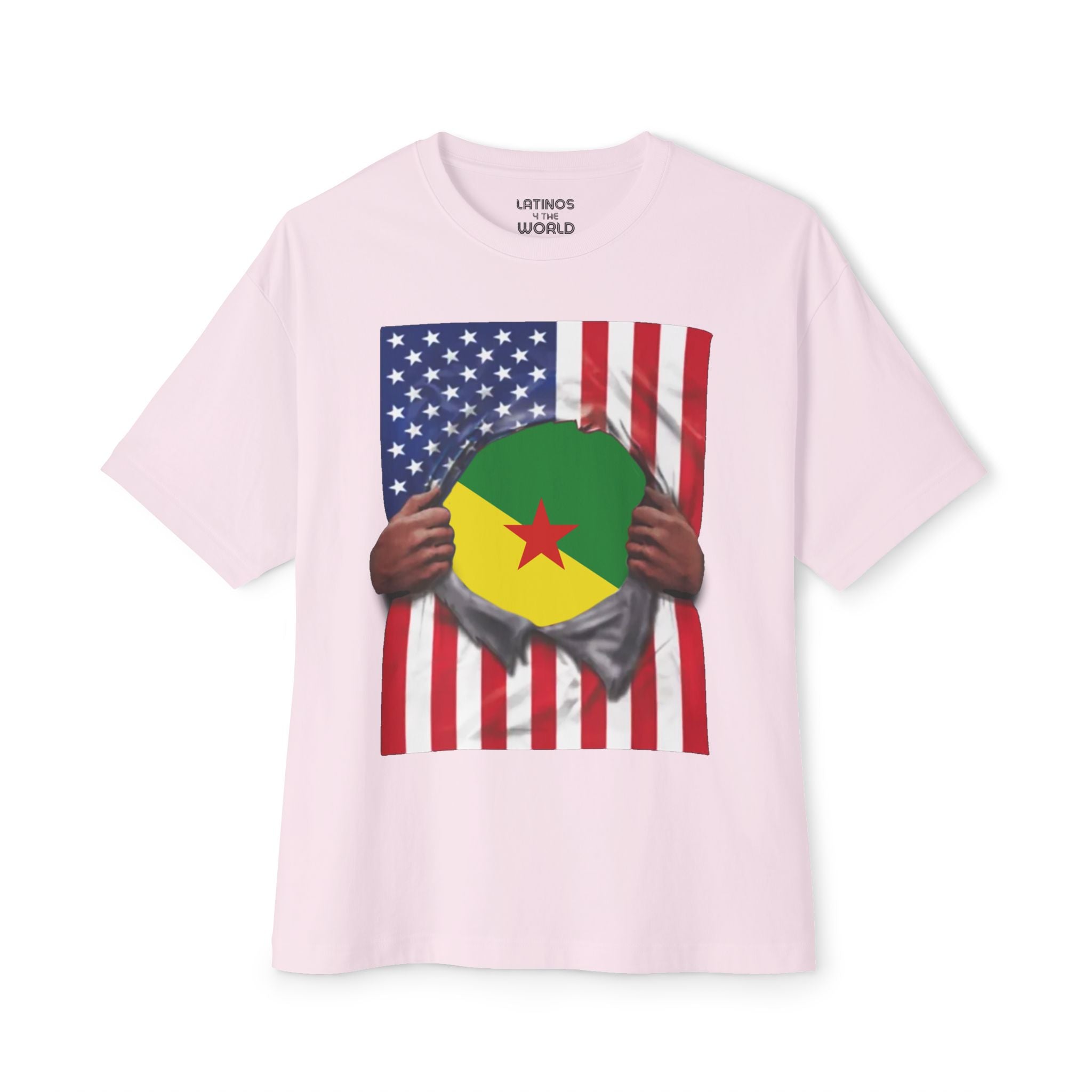 Camiseta de la Guayana Francesa y la bandera de Estados Unidos | Guayana Francesa y bandera estadounidense rasgada 4 de julio | Camisetas latinas divertidas | 4 colores