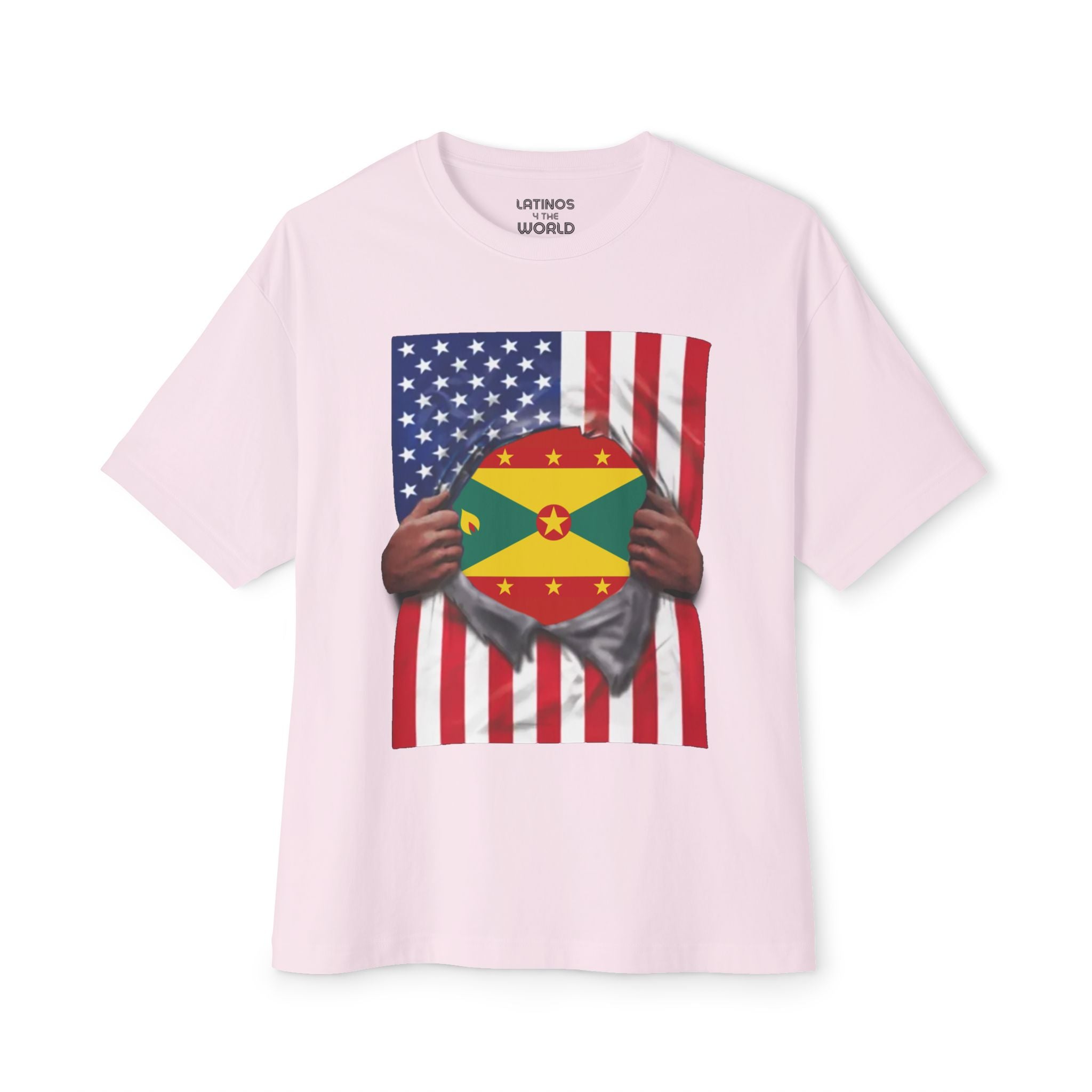 Camiseta de Granada + Bandera de EE. UU. | Bandera de Granada + Americana Rasgada 4 de Julio | Camisetas Latinas Divertidas | 4 Colores