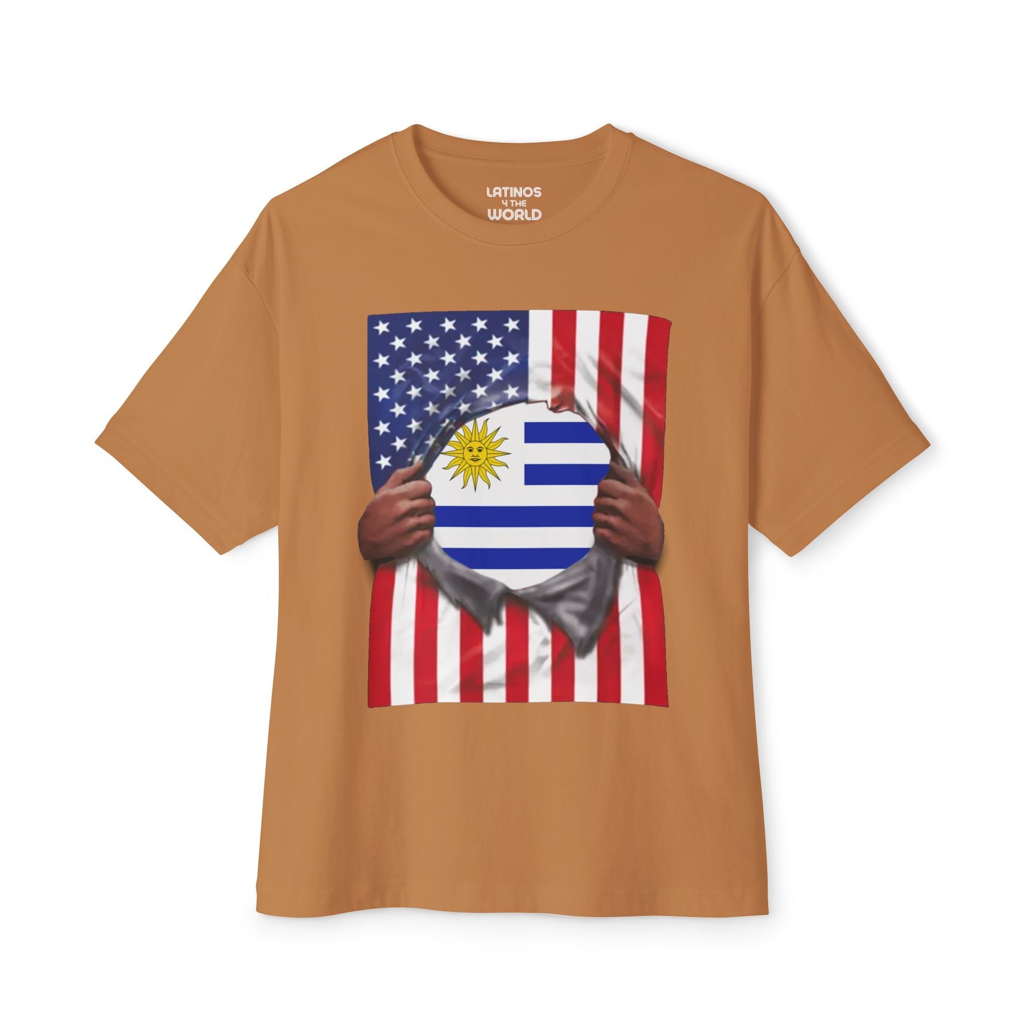 Camiseta con la bandera de Uruguay + bandera de EE. UU. | Desgarro de la bandera uruguaya + estadounidense para el 4 de julio | Camisetas latinas virales y divertidas | Unisex - 4 colores