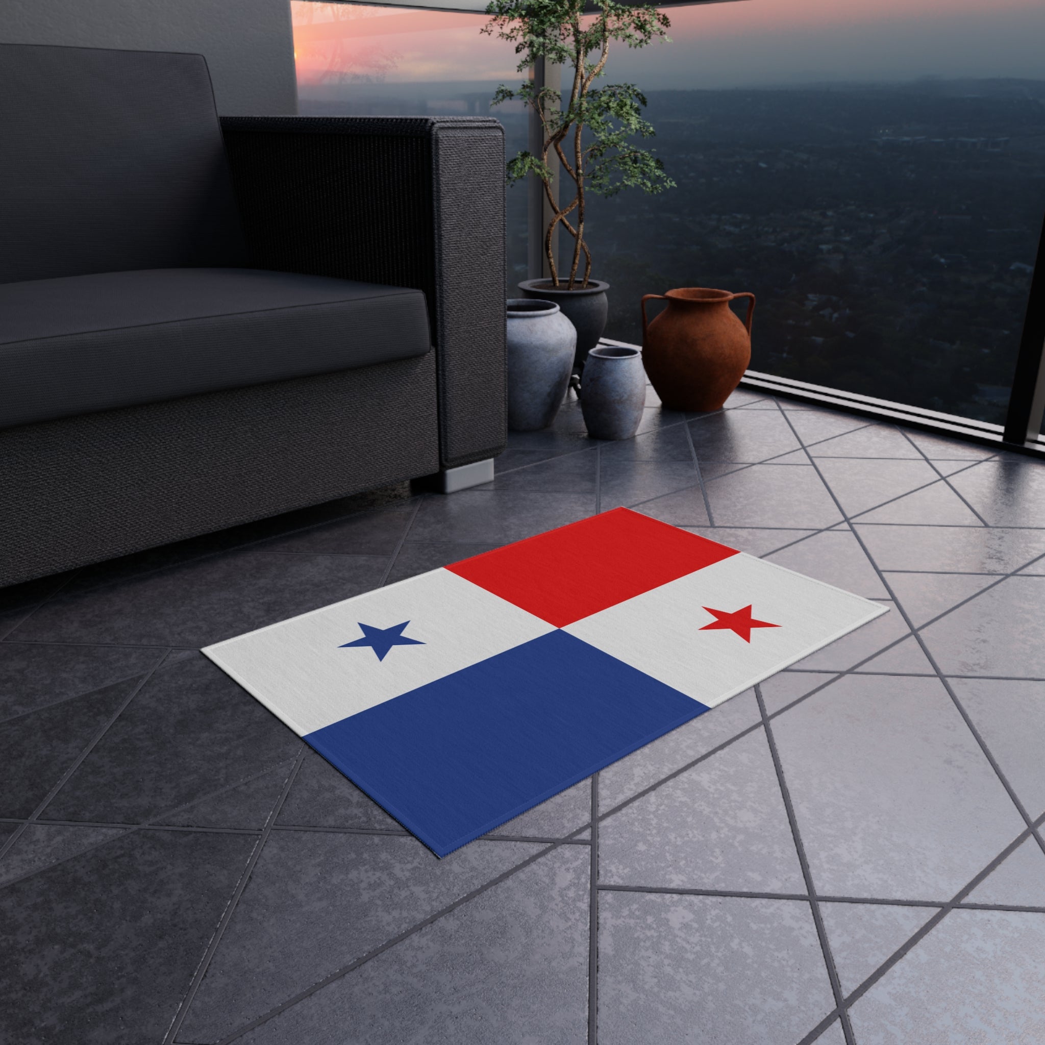 Alfombra Antideslizante para Exteriores con la Bandera de Panamá | Santiago | Tocumen | David | Regalo para Panameños | 24"x36"