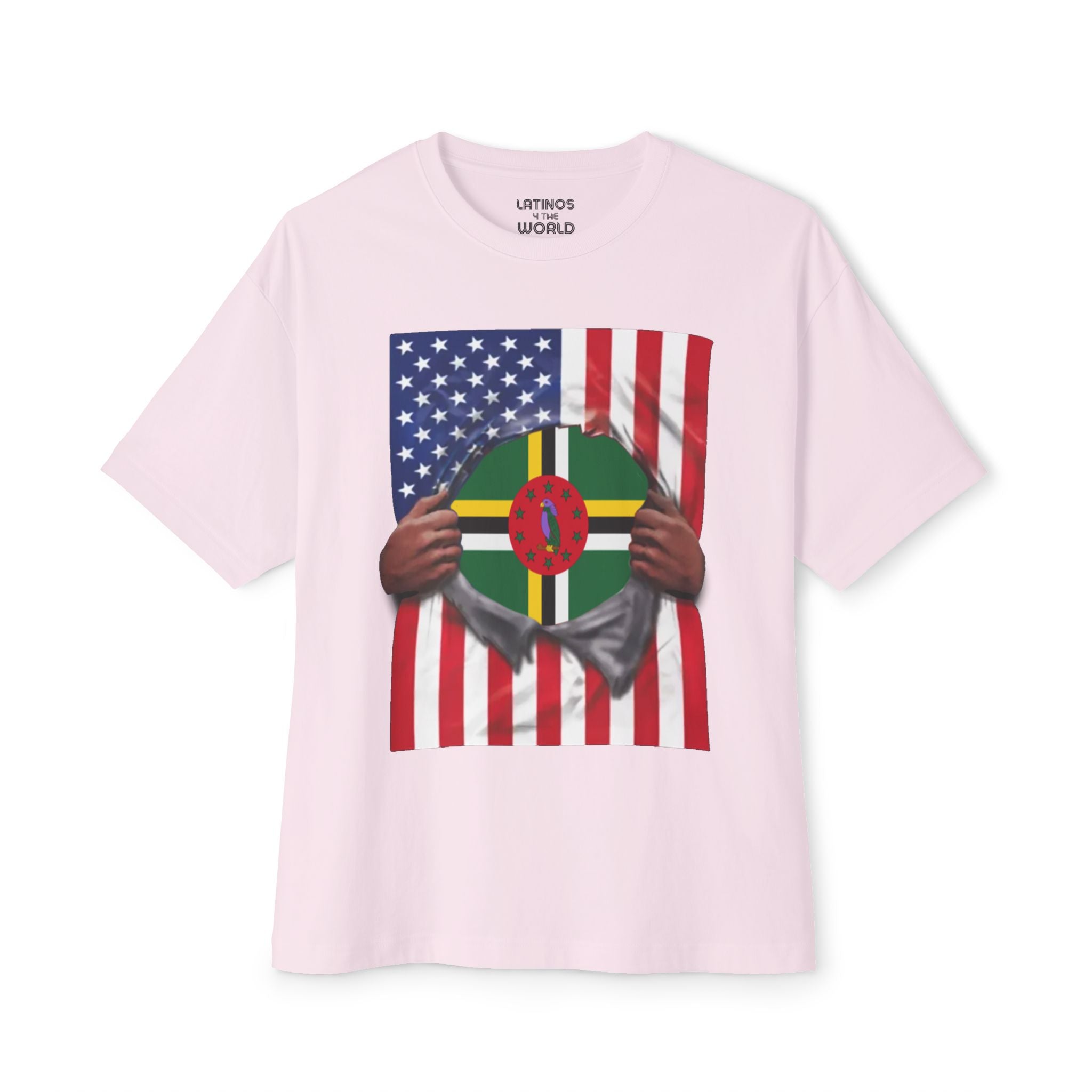 Camiseta Bandera de Dominica + EE. UU. | Bandera Dominicana + Americana Rasgada 4 de Julio | Camisetas Latinas Divertidas | 4 Colores